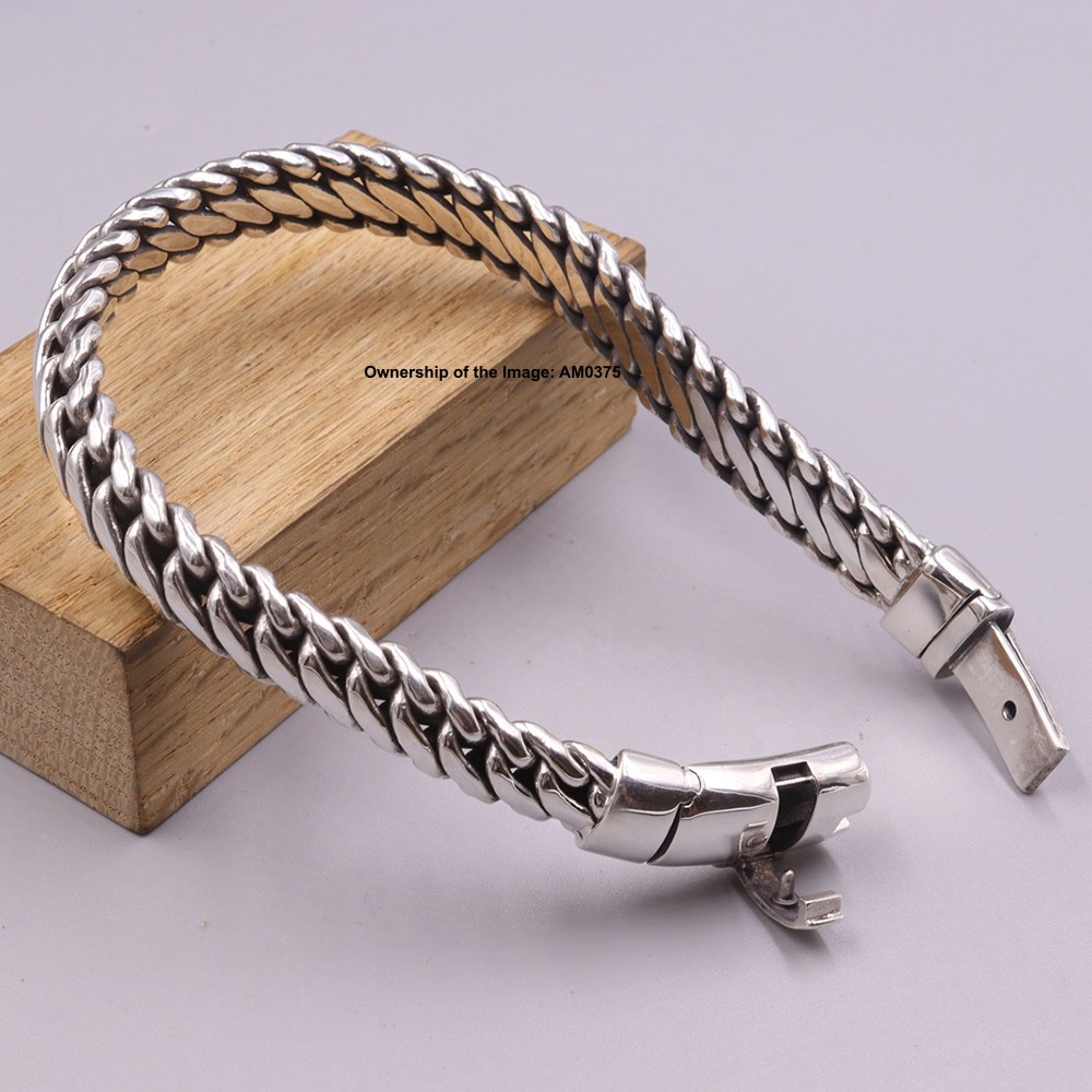 NEW Pure 925 Sterling Silver 10mm Curb Link Chain Men’s Bracelet 8.26inch 58-60G
