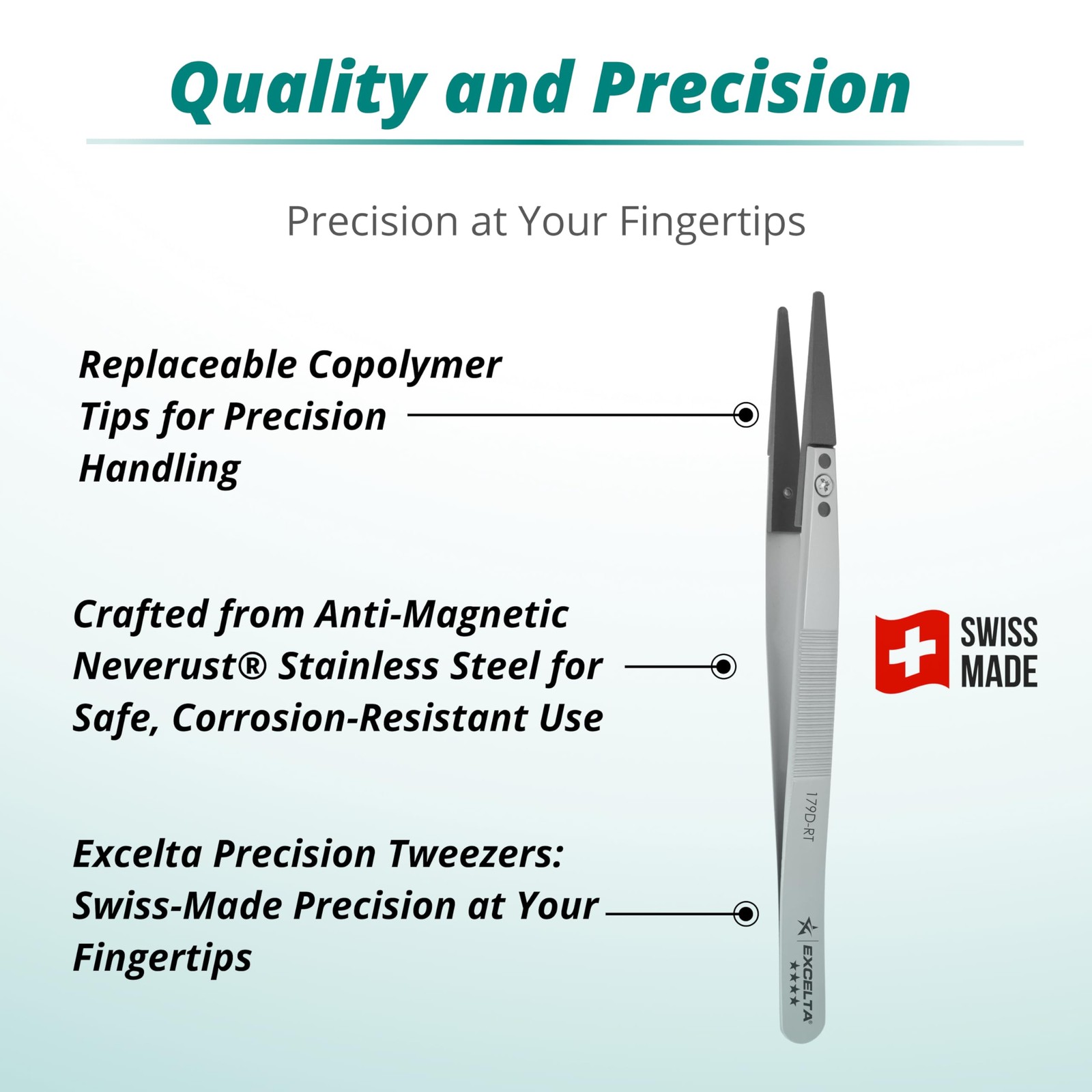 179drt Straight Replaceable Copolymer Tip Tweezers 0.08 X 0.025 Tip Size Esd S