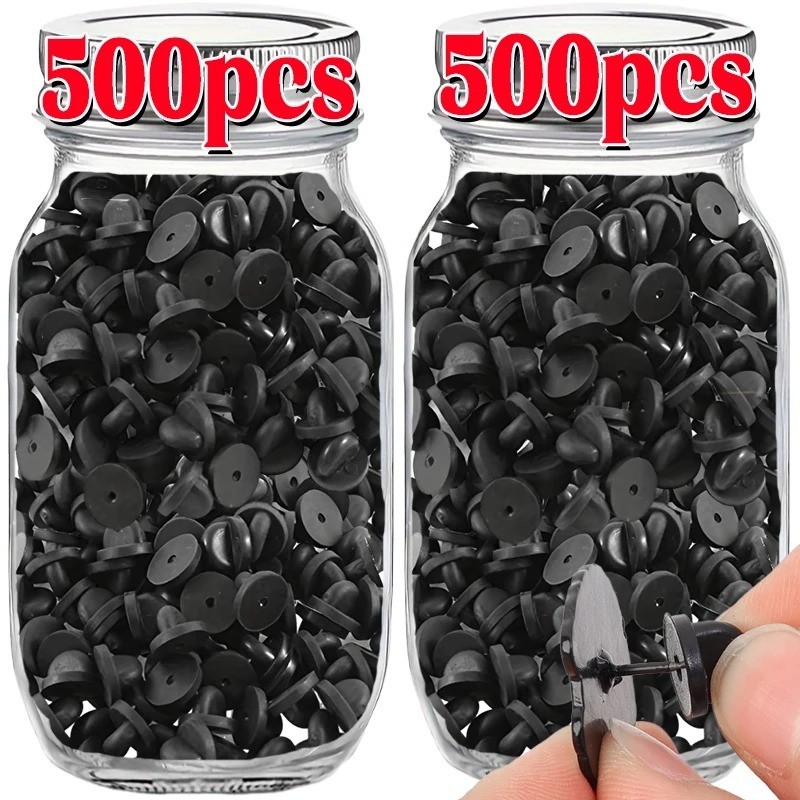 500-50pcs Black PVC Rubber Pin Backs Butterfly Clutch Tie Tack Lapel Holder Clas