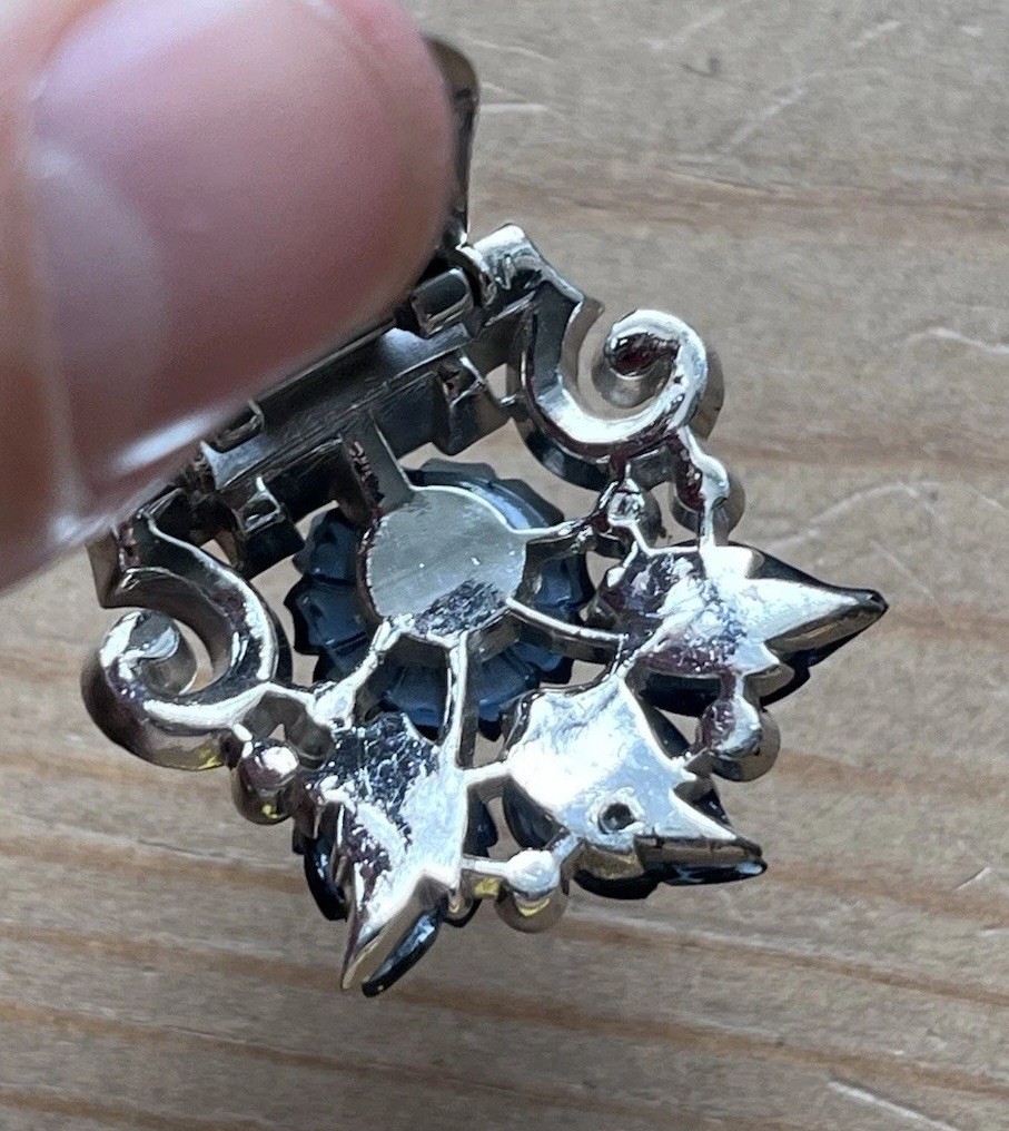 Antique Art Deco Blue Molded Fruit Salad Dress Fur Clip Brooch Coro 1/2 Duette
