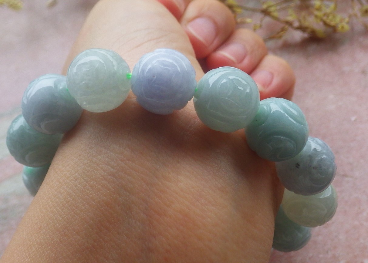 1 piece Green A JADE Jadeite Beads Bangle Coin Bracelet 7.5 inches 14 mm 734414