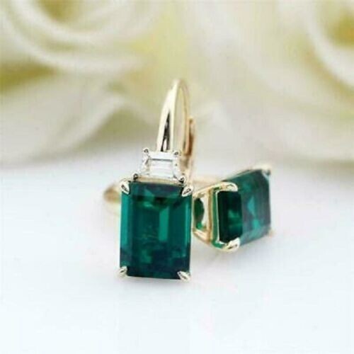 4.50Ct Lab Created Green Emerald Drop & Dangle Earrings 14K Yellow Gold Finish