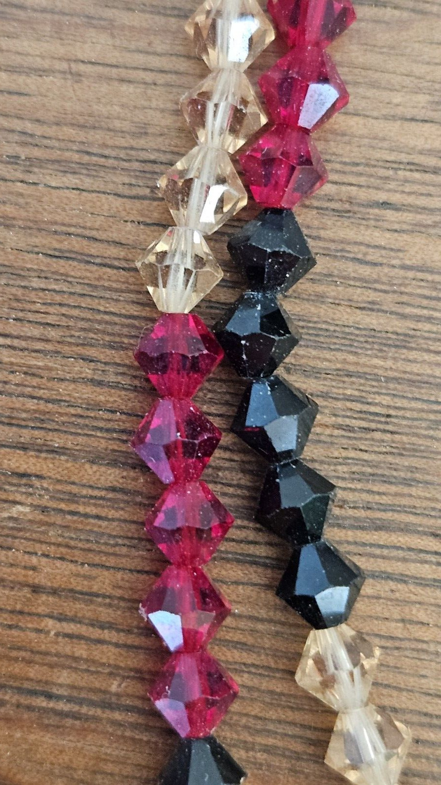 Vintage Glass Crystal Necklace Red, Clear & Black beads boho to formal 52″ VTG