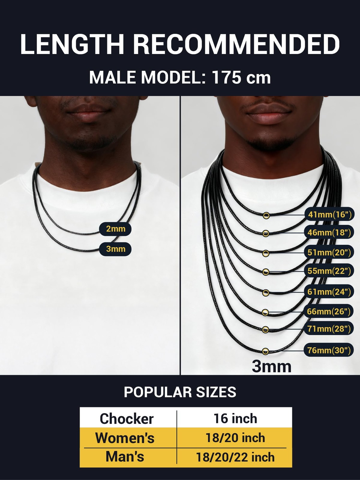 Mens Necklaces Black Jewelry 20inch Simple String Necklace Plain Black Leathe…