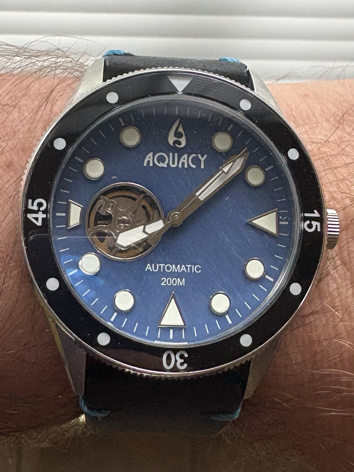 Aquacy Men’s Hei Matau Cave Diver Open Heart Blue MOP Automatic 42mm Watch