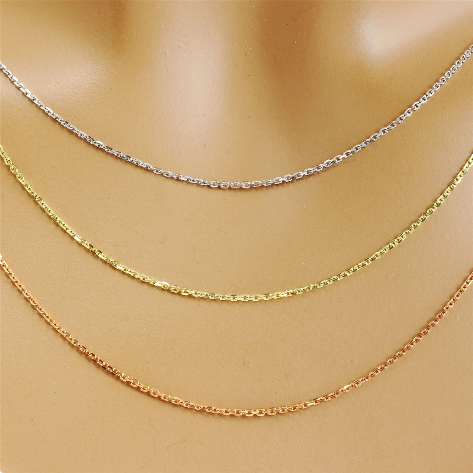 Guaranteed 10K or 14K Yellow White or Rose Gold 1mm Cable Rolo Chain Necklace