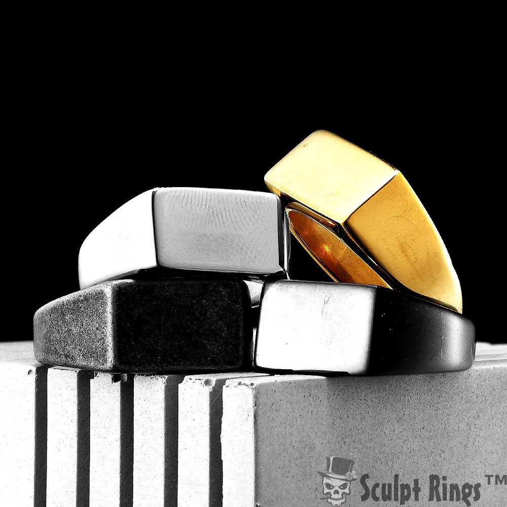 Sculpt Rings™ Stainless Steel Rectangle Signet Ring for Men – 10mm Width