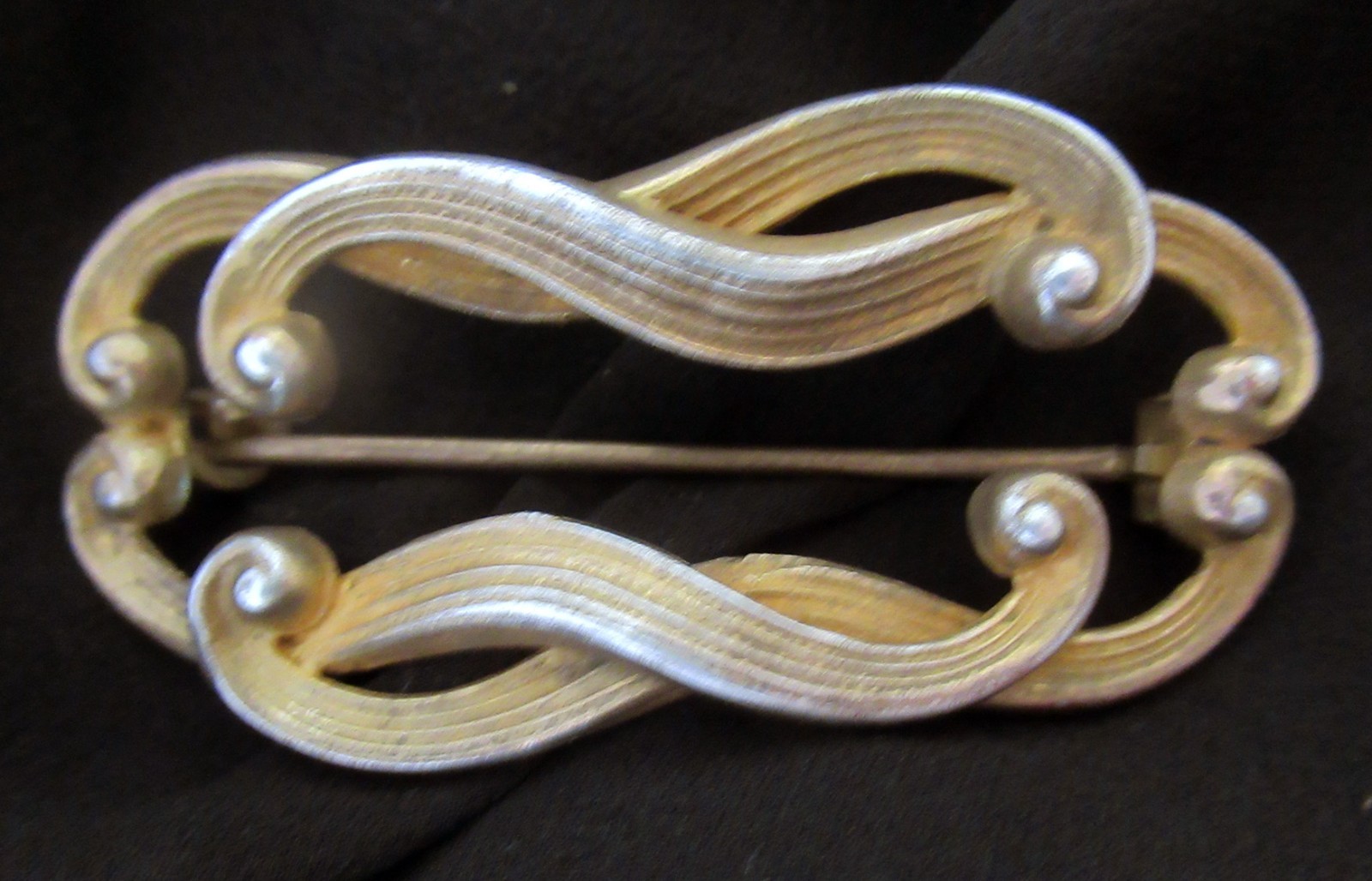 ANTIQUE WILLIAM KERR STERLING BROOCH w GOLD WASH, 2 1/2 INCHES