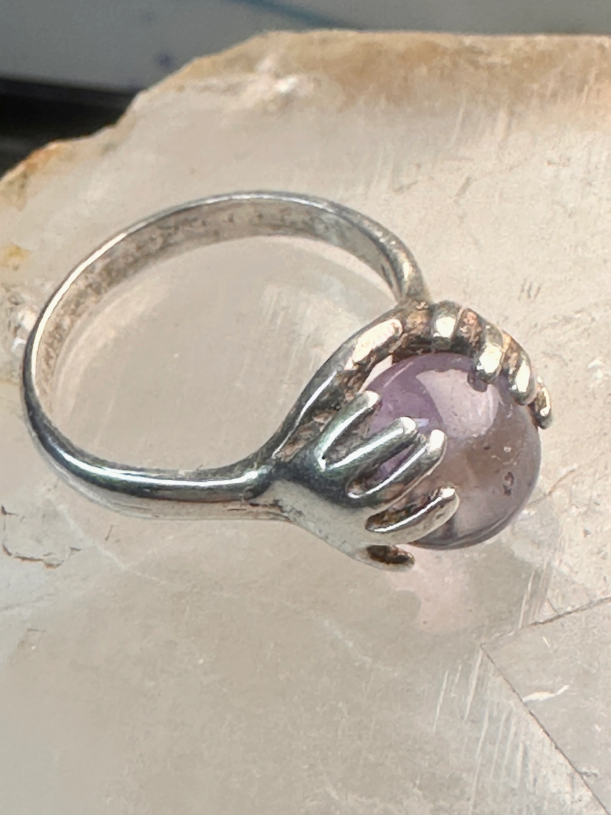 Hands ring size 6 amethyst orb ball globe band sterling silver women