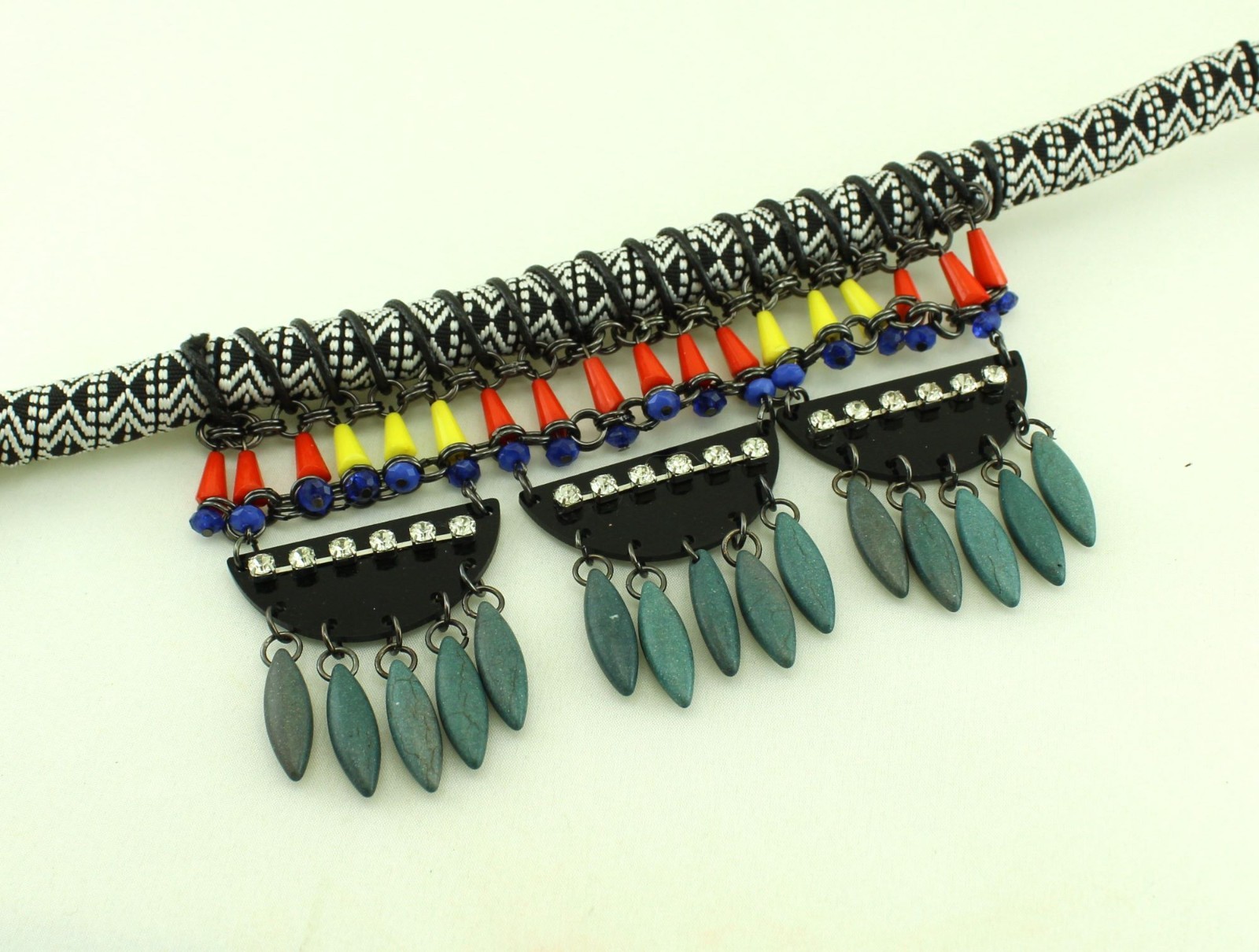 Ethnic Tribal Flexible Designer Adjustable Necklace; Repurposed Materials