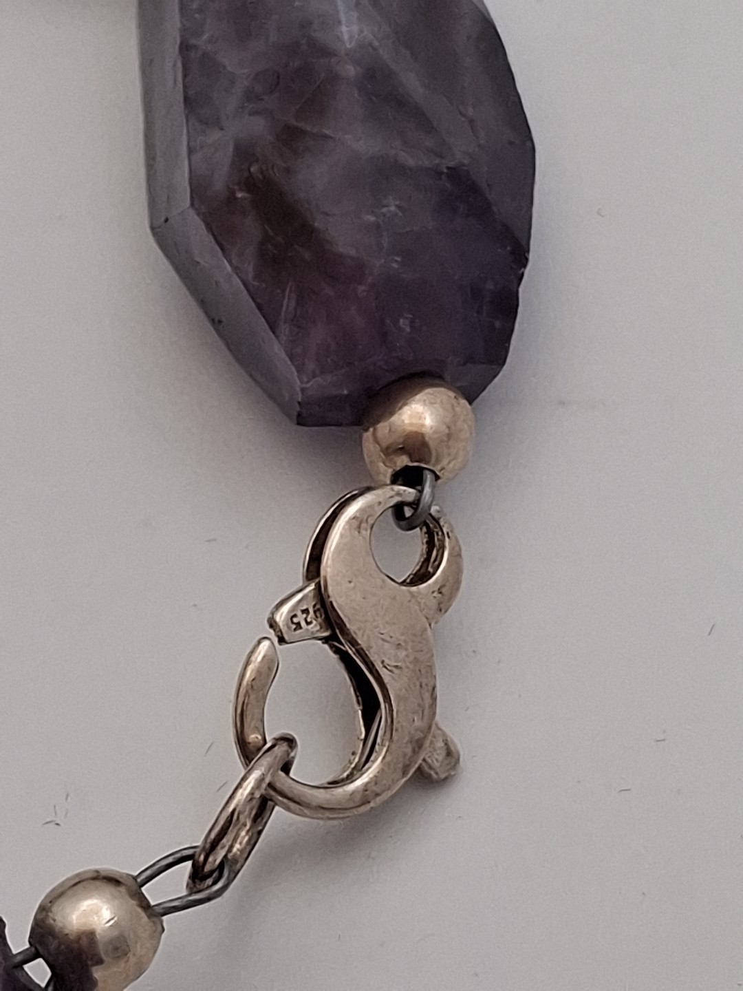 Sterling Silver 925 Amethyst Stone Purple Chunky Bracelet Large 9.5 Inches