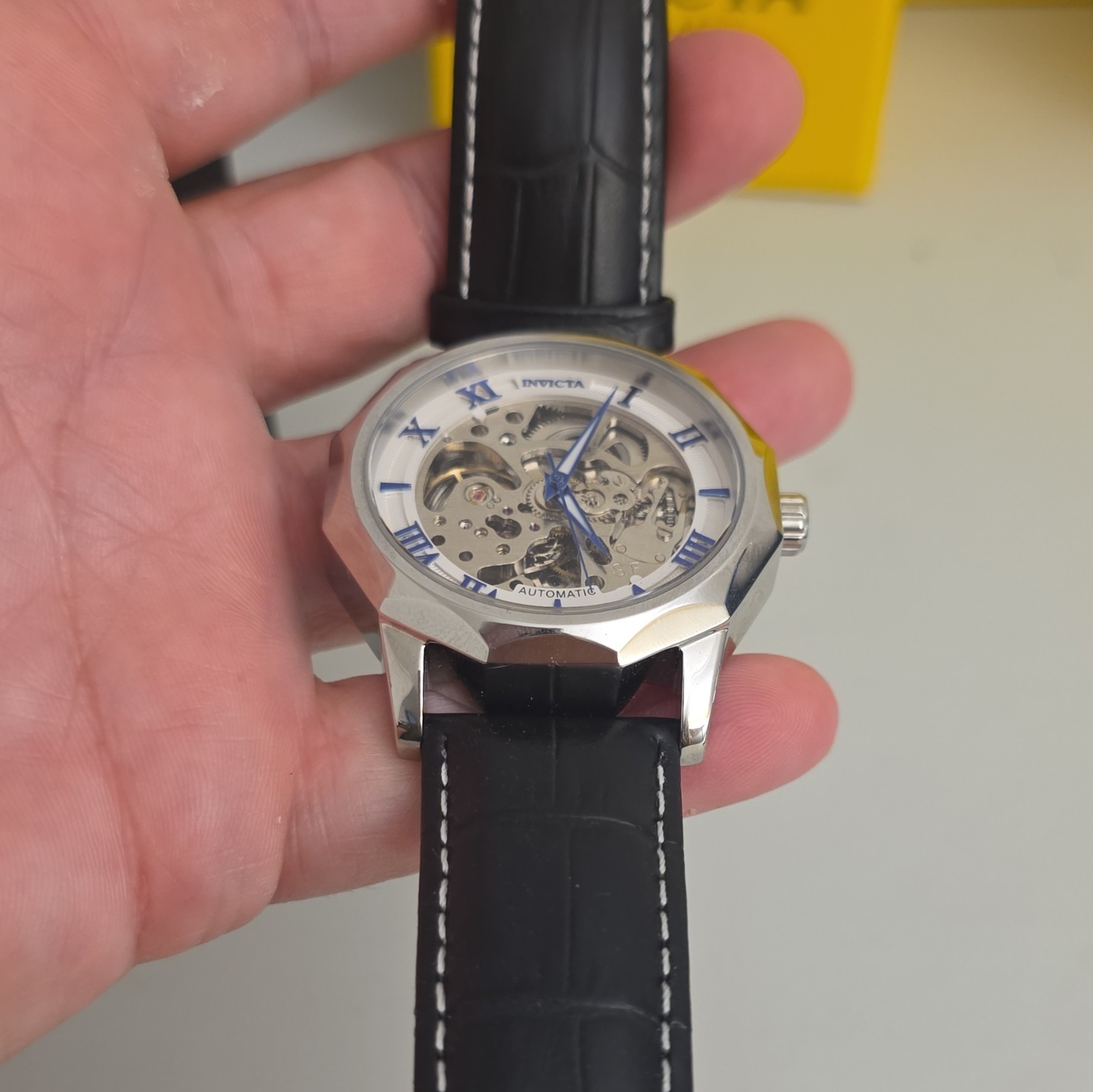 Invicta S1 Men’s Automatic Skeleton Dial 45mm SS Black Leather Watch w/ Box