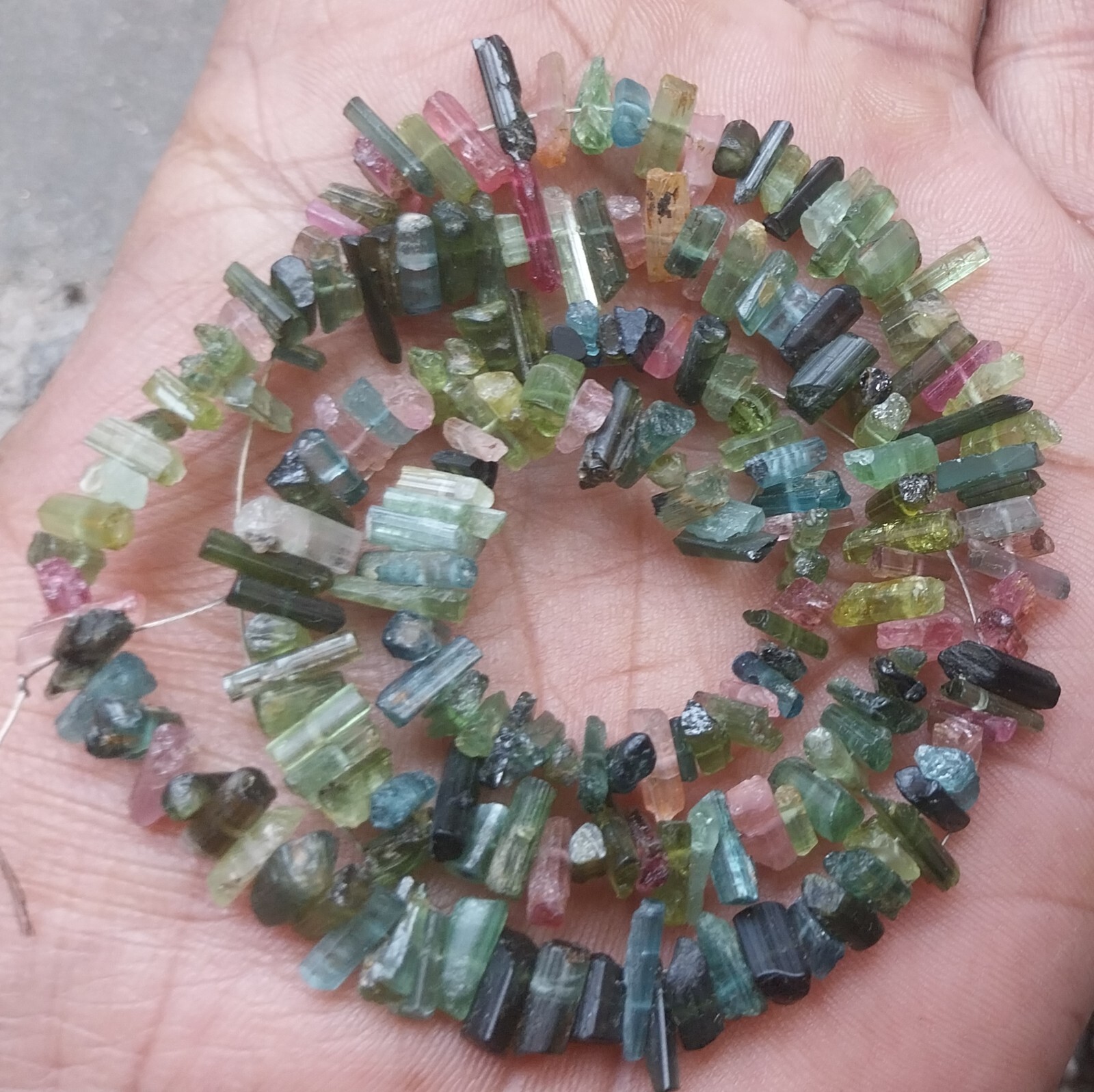 105 Ct 4 to 11 MM Natural Multi Color Tourmaline Raw Rough Pencil 18 Inch Beads