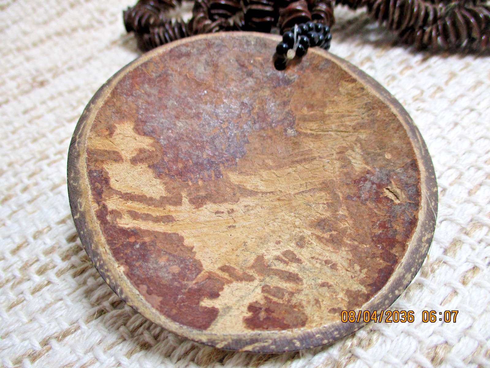 14″ Brown Wooden Necklace Round Coconut Pendent Seed beads Casual Bohemian