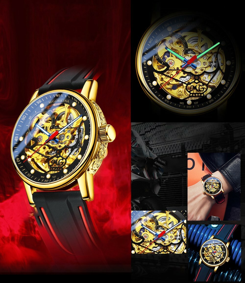 New Men’s Transparent Skeleton Dial Self-wind Mechanical Watch