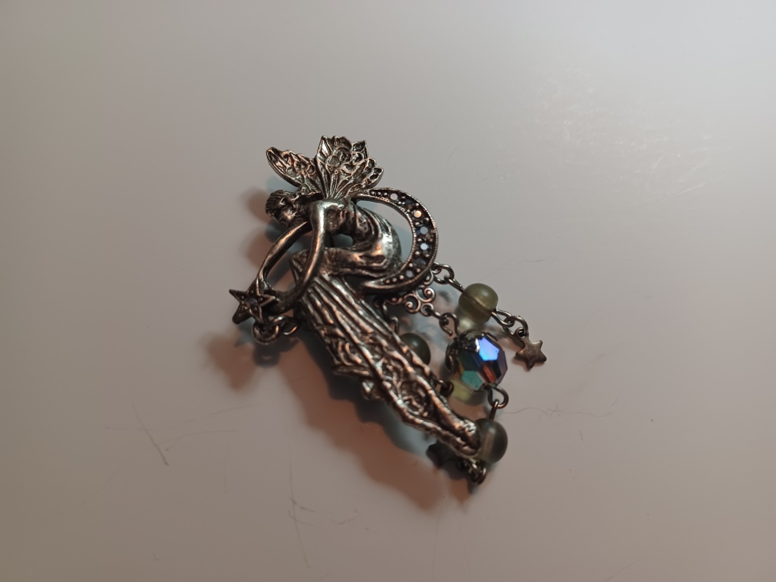 Kirks Folly Angel Fairy Floral Celestial Moon Stars Brooch Pin Crystal Vintage