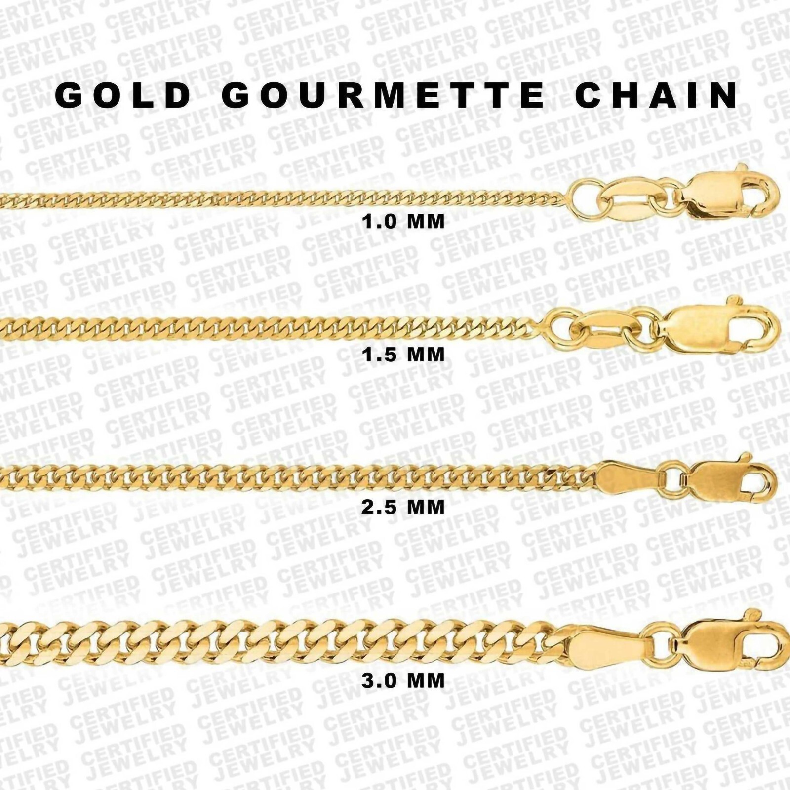 14K Solid Gold Gourmette Chain Necklace, 16″ – 30″ Inches, 1mm – 3mm Wide