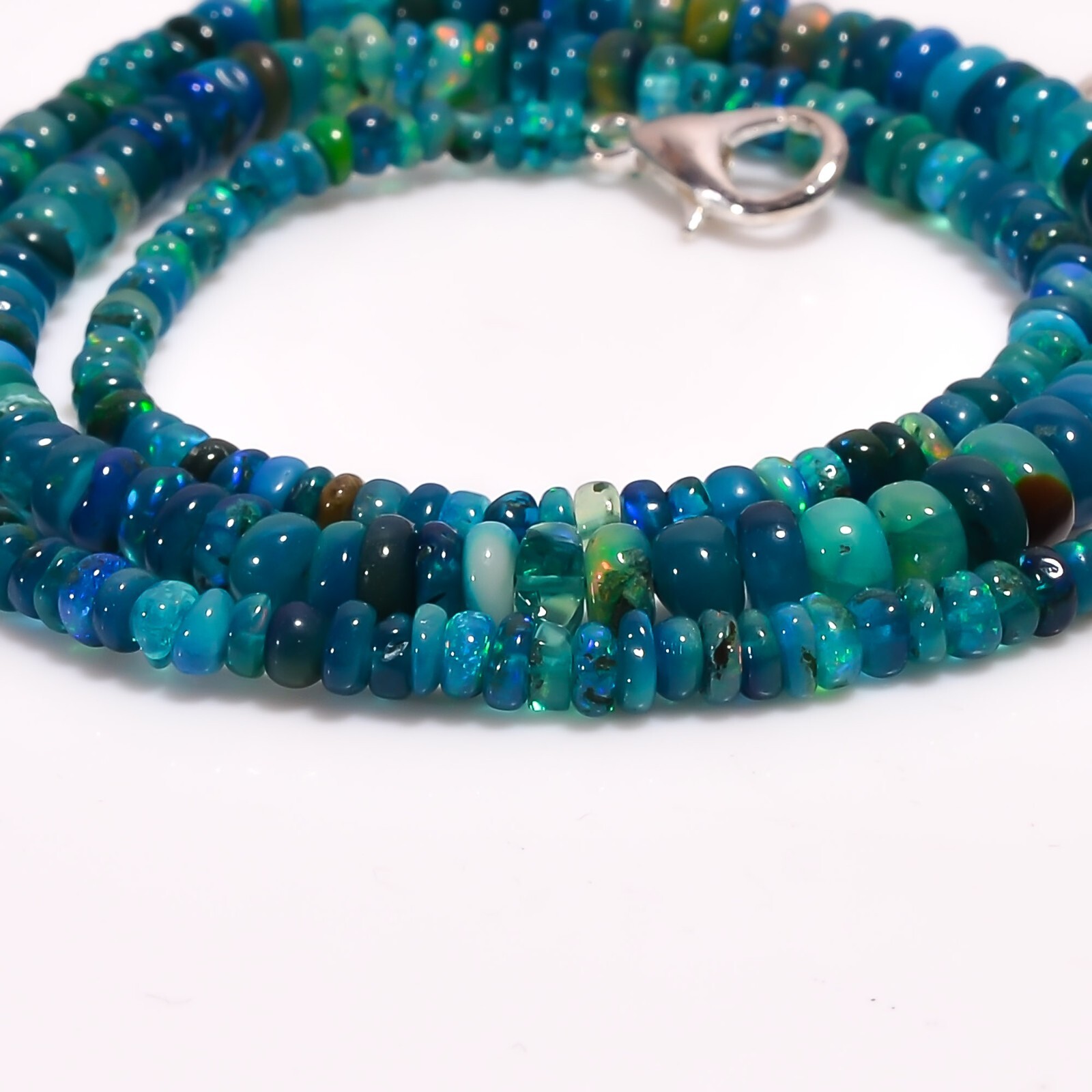 Natural Blue Ethiopian Opal Gemstone Rondelle Beads 3X2 6X4 mm Necklace 17″