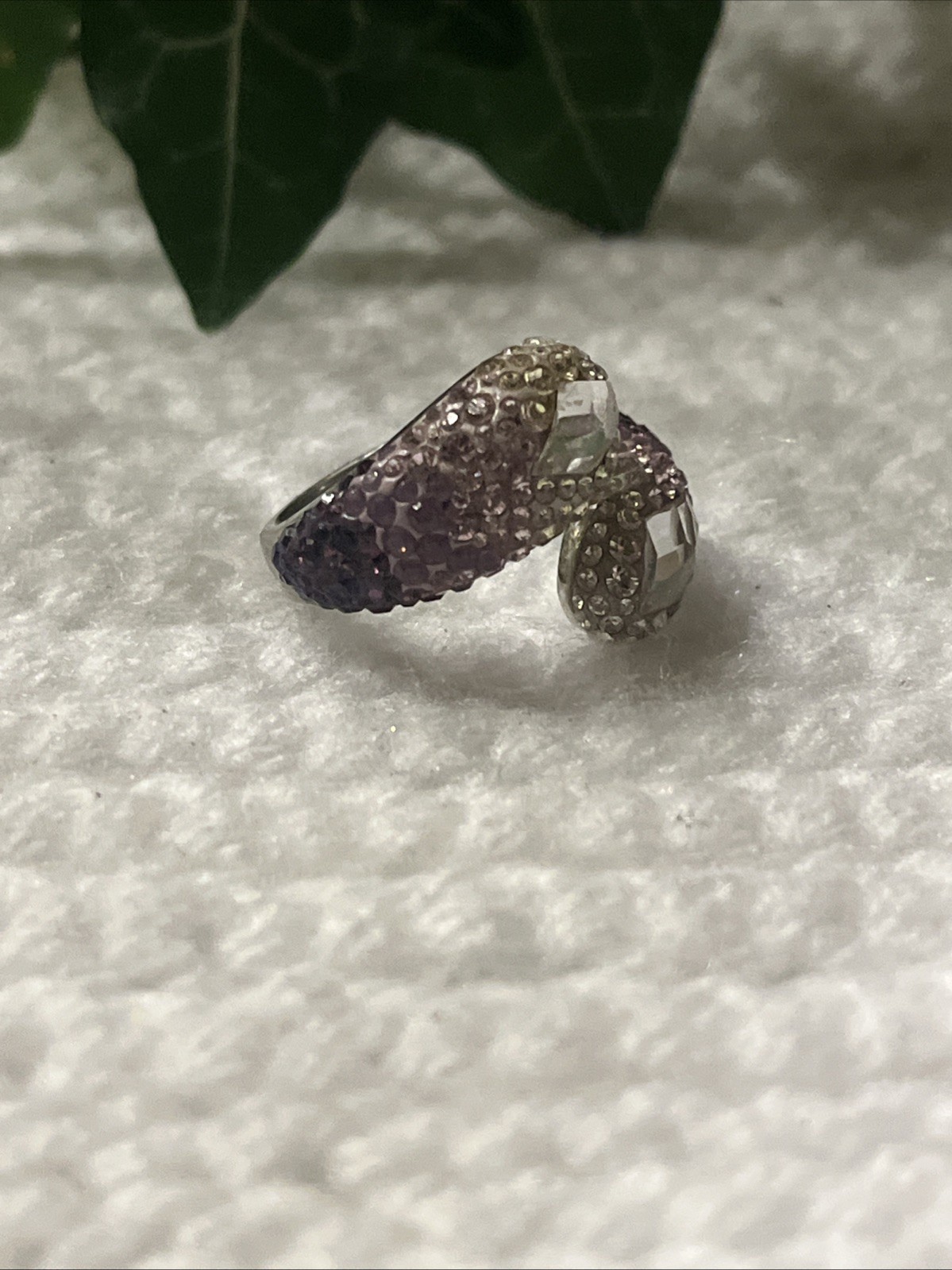 Swarovski Purple Shading Crystals & Silver Toned Wrap Around Ring Size 8