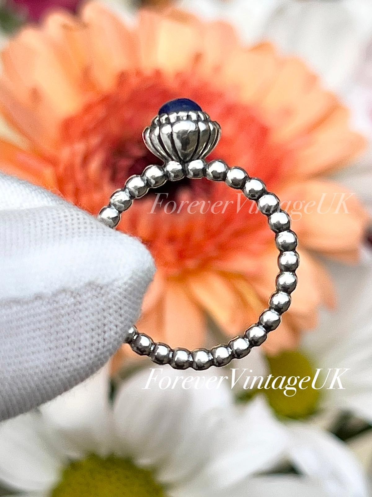 Pandora 🩷 Silver “September Birthstone” Ring – Blue Lapis – EU 56 – 3.54g