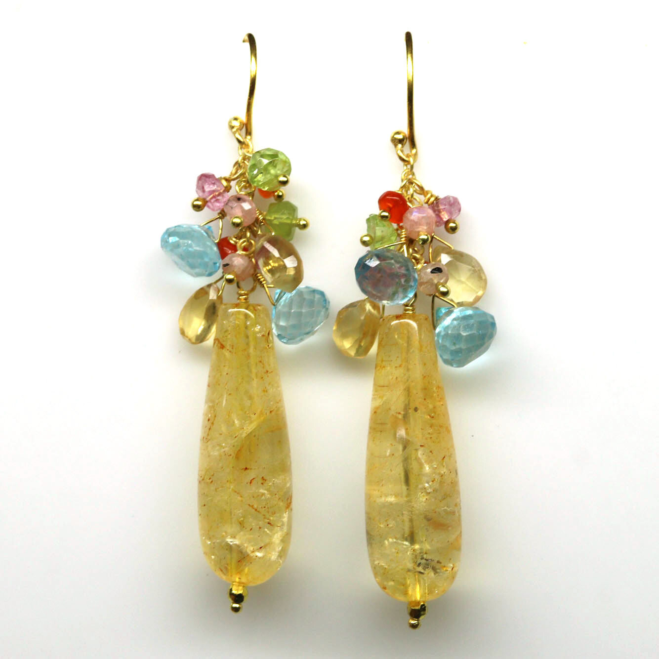 925 Sterling Silver Rutile Quartz, Topaz, Peridot, Citrine & Agate Earrings