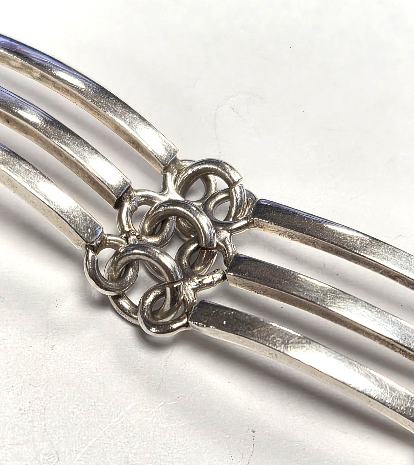 Vintage Mexico Taxco 925 Sterling Silver Modernist 3 Bar Link 8″ Toggle Bracelet