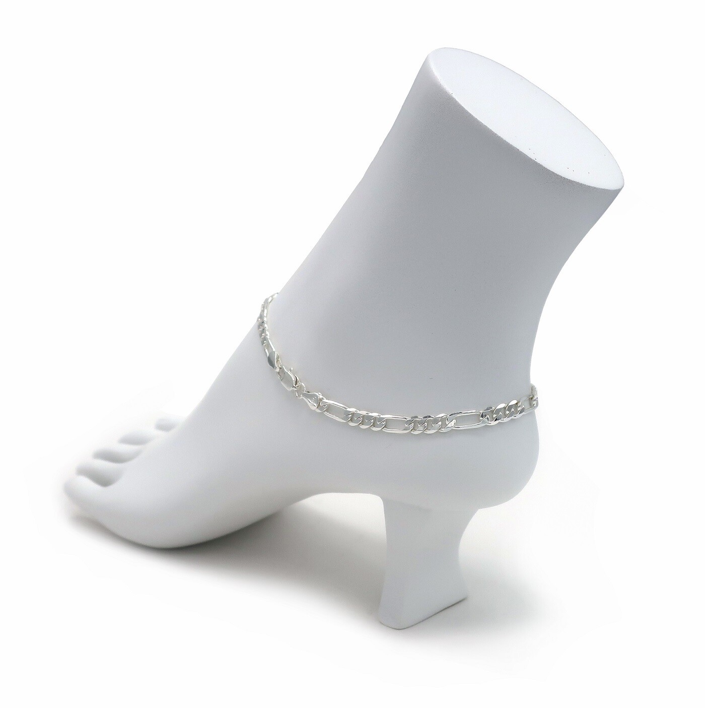 5mm Italan Figaro Link Chain Anklet 10″ Ankle Bracelet 925 Silver Plated