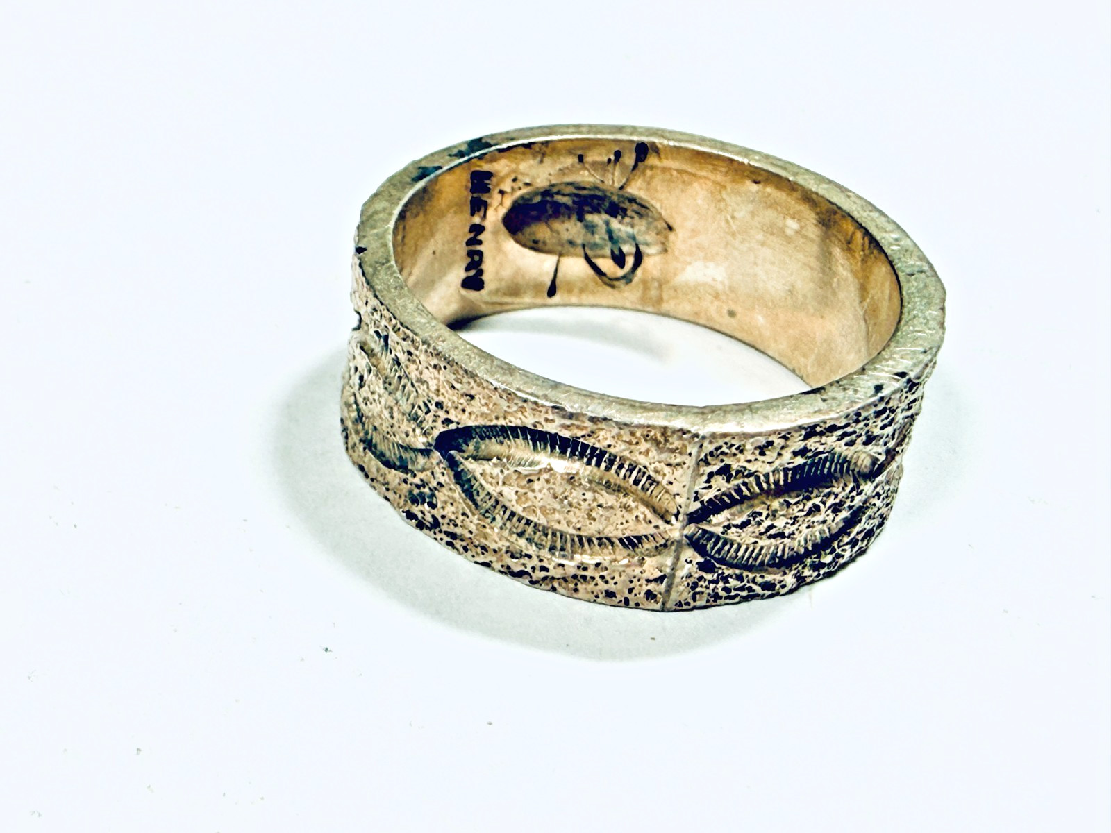 Vintage Navajo Wilford Henry? Sterling Silver Sandcast Ring Sz 11.5 11g Marked