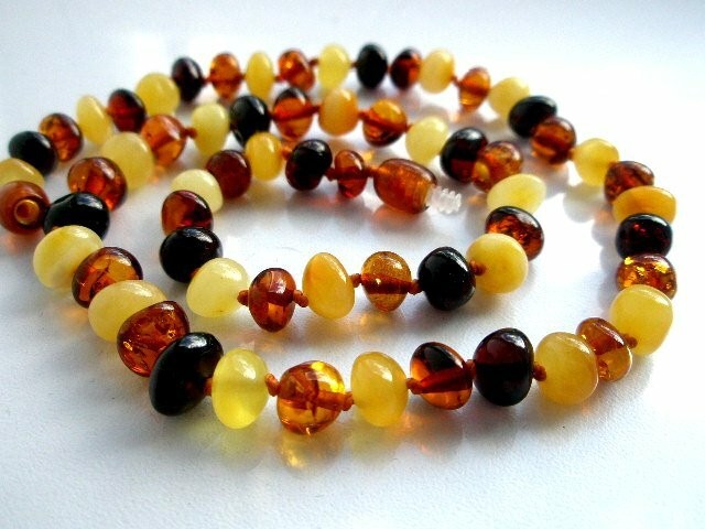 Real Baltic Amber Necklace Polished Round Beads Multicolor 45 cm – 17.7 inch