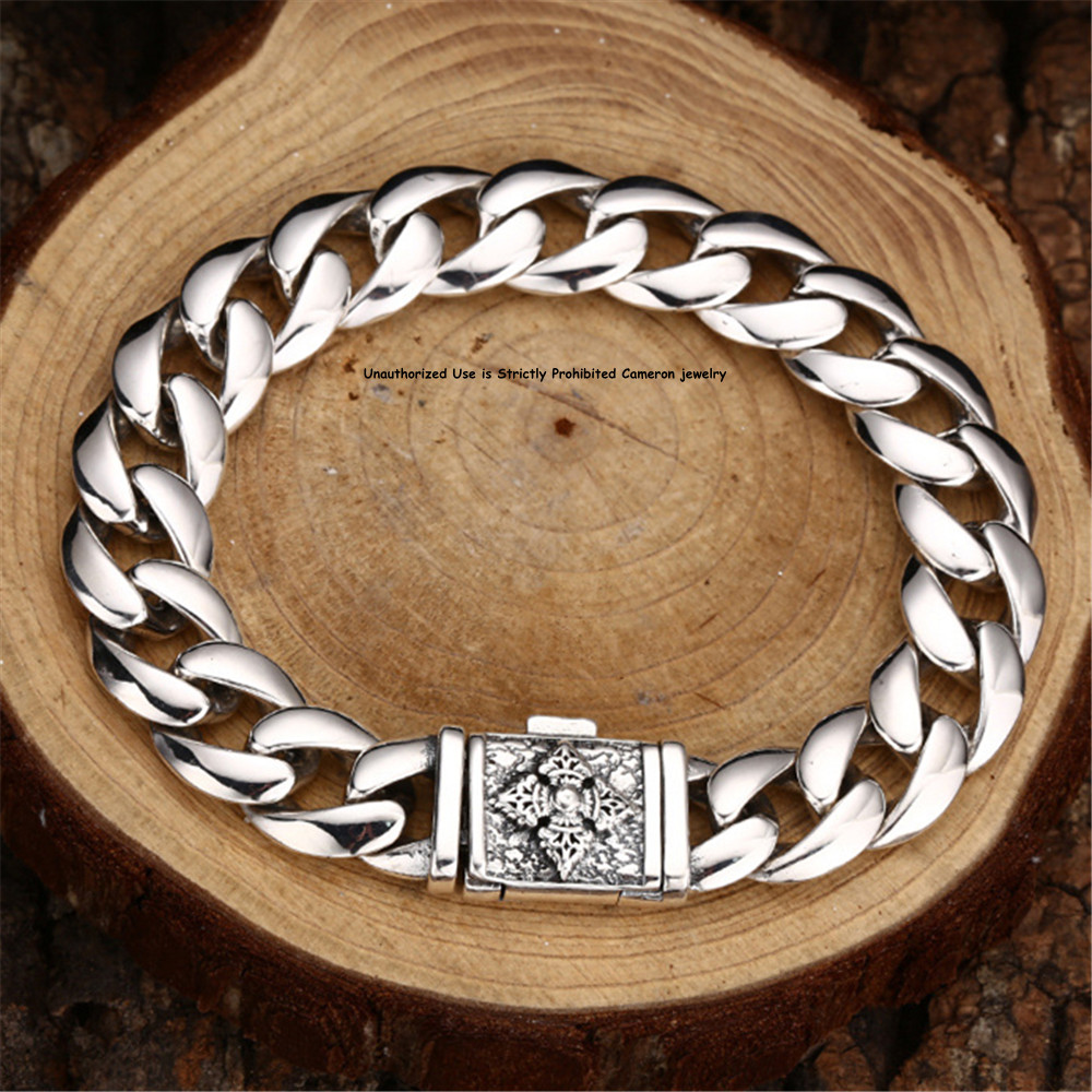 Pure S925 Sterling Silver Chain Vajra 11mm Cuban Curb Link Bracelet 7.1-7.9inch