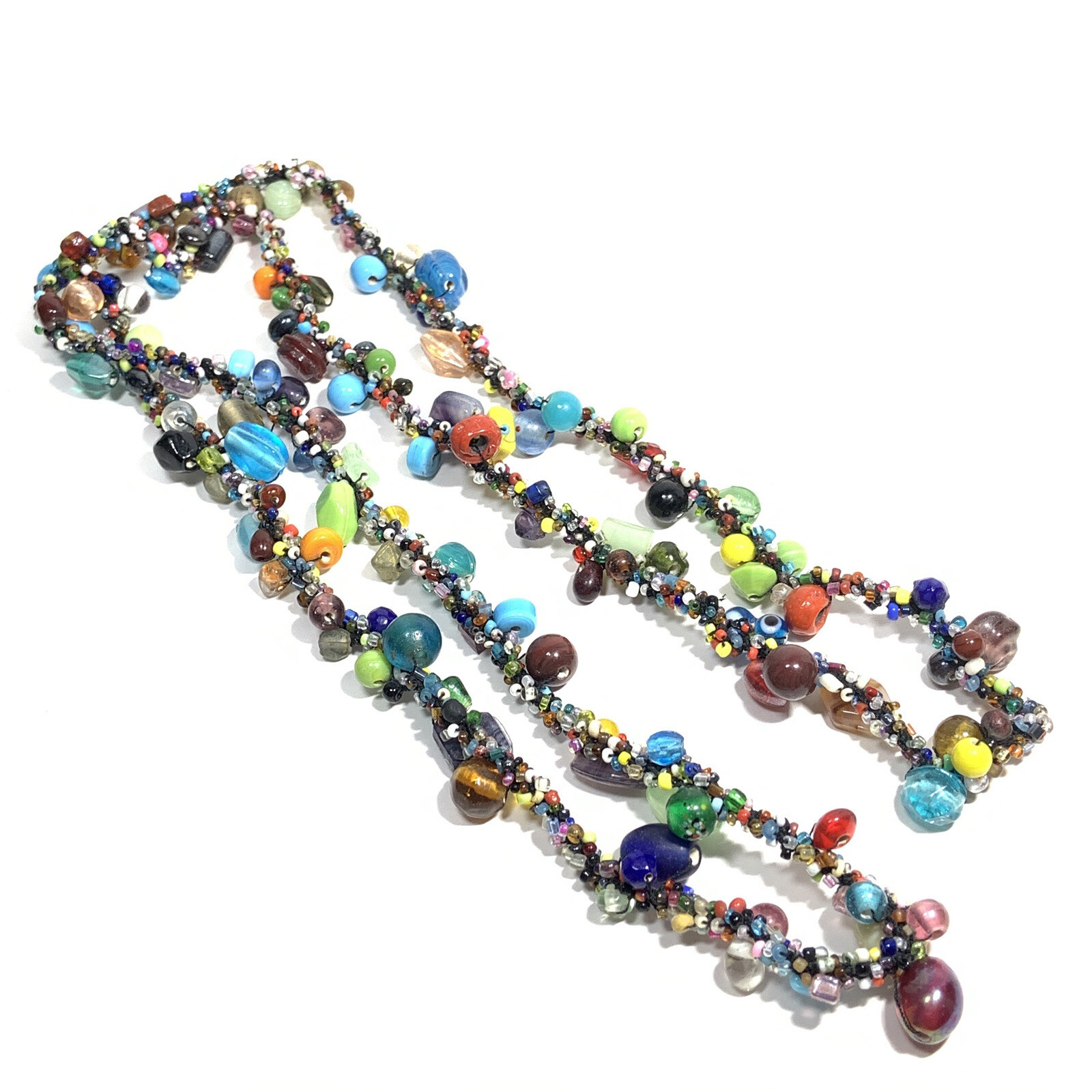 HANDCRAFTED Art Glass Seed Bead TWIST WRAP NECKLACE Multi Color EXTRA LONG 48″