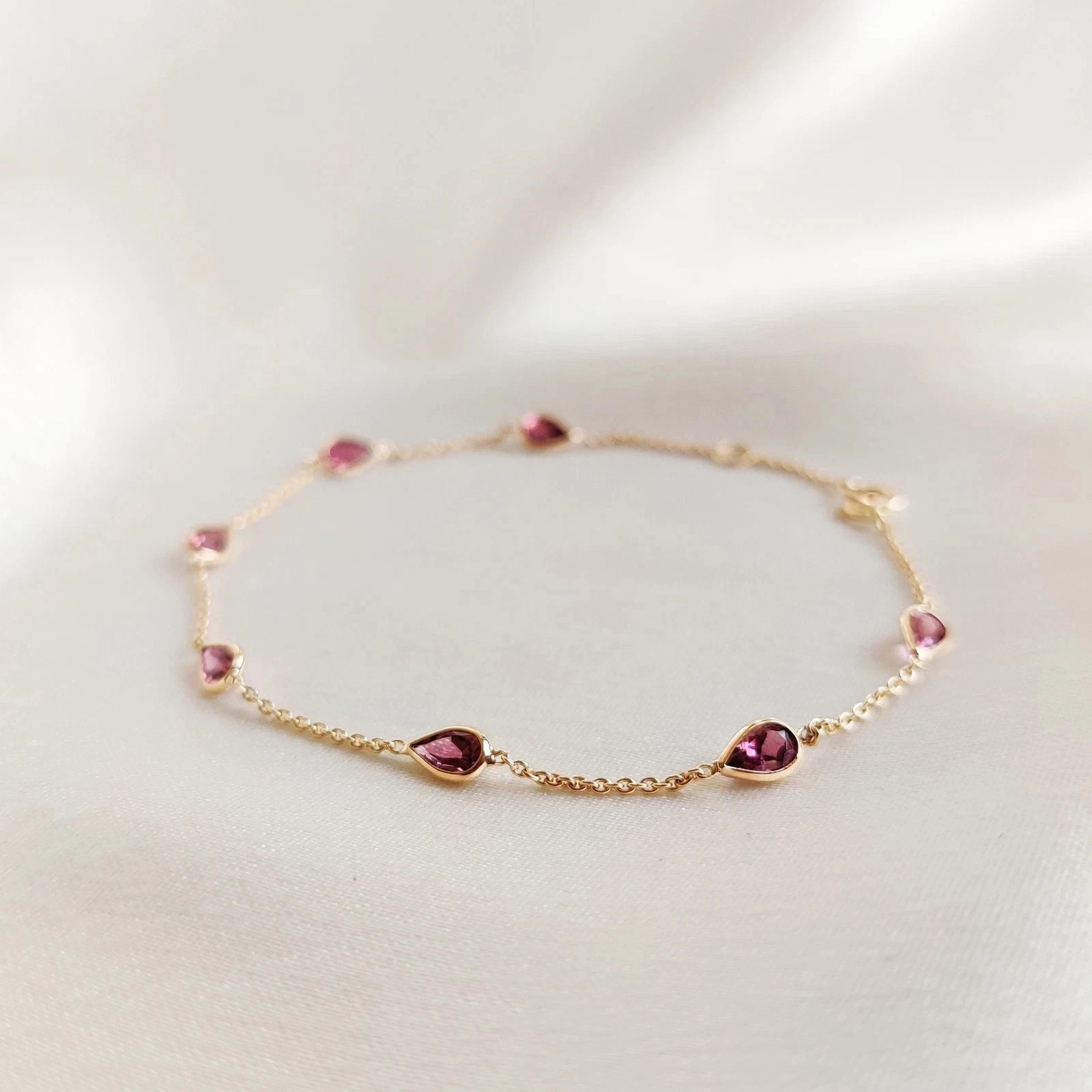 5Ct Pear cut Lab-Created Tourmaline Women Chain Bracelet 14K Yellow Gold Plated