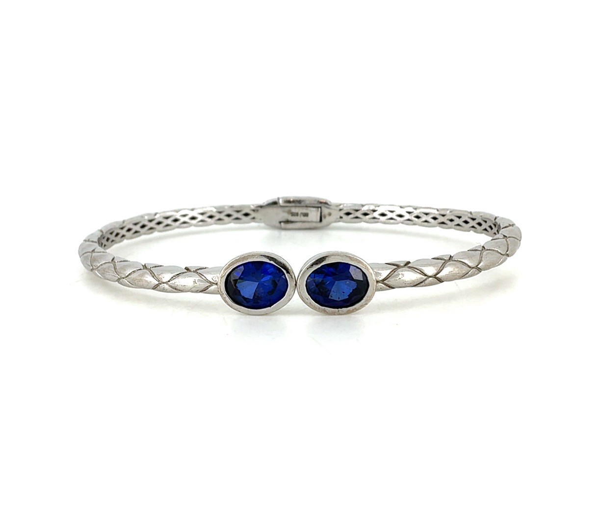Bangkok Ratnaraj Jewelers Sapphire, Sterling Silver Woven Hinged Bracelet BBJ