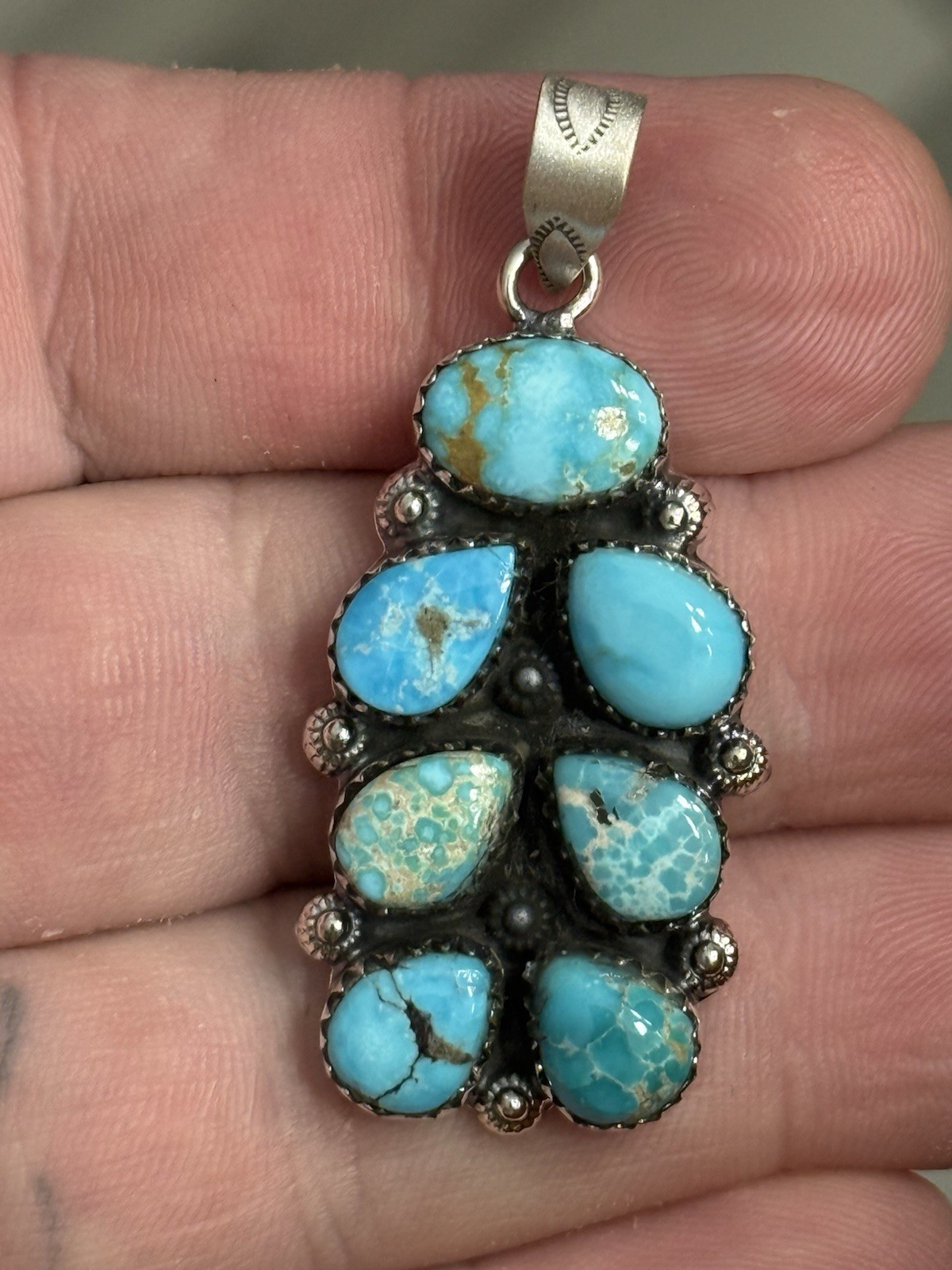 STERLING SILVER SIERRA BELLA WHITE WATER MIX TURQUOISE BAR CLUSTER PENDANT .925