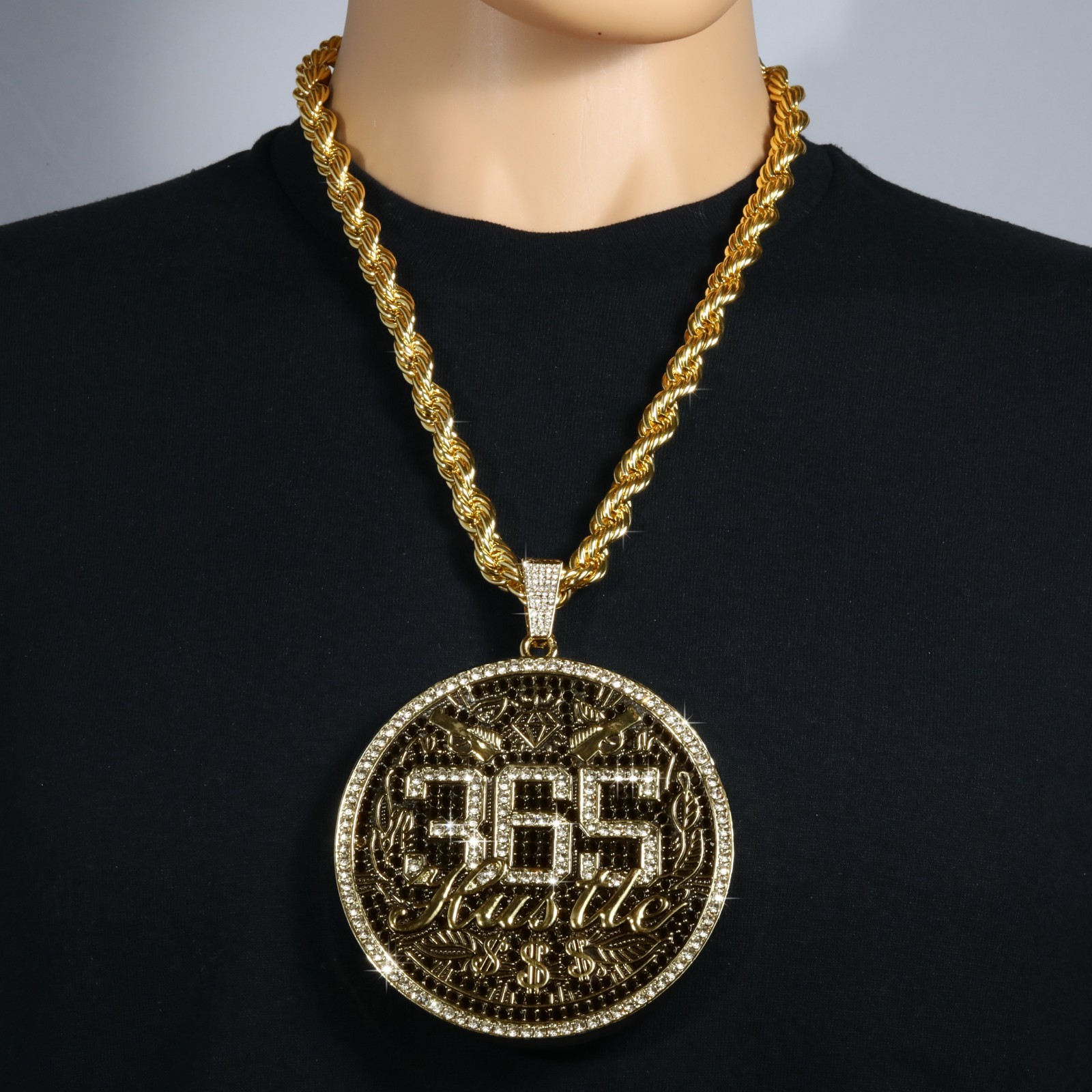 14K Rope Chain 10mm 24″ & 30″ | Medallion 365 Hustle Gold Plated Men XXL Hip Hop