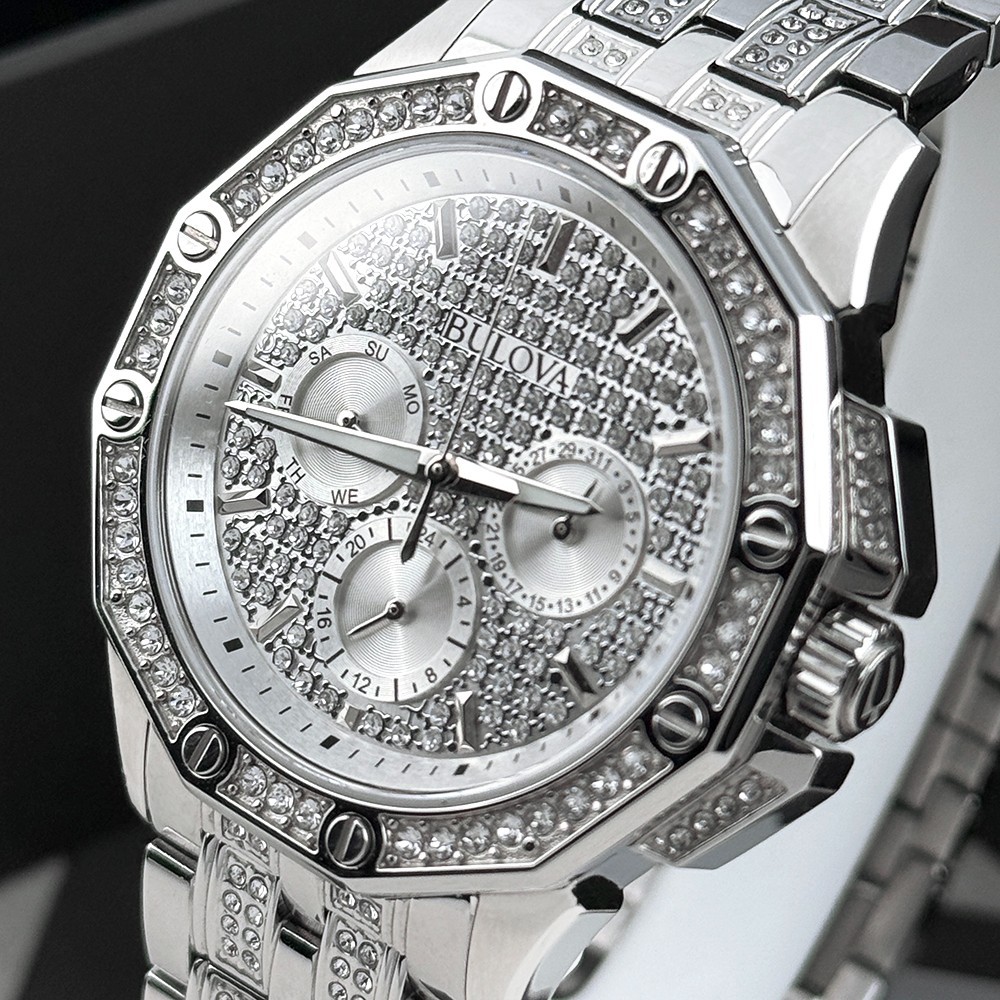 Bulova Men’s Octava Crystal 96C134 Silver Dial Stainless Quartz Watch 41.5mm
