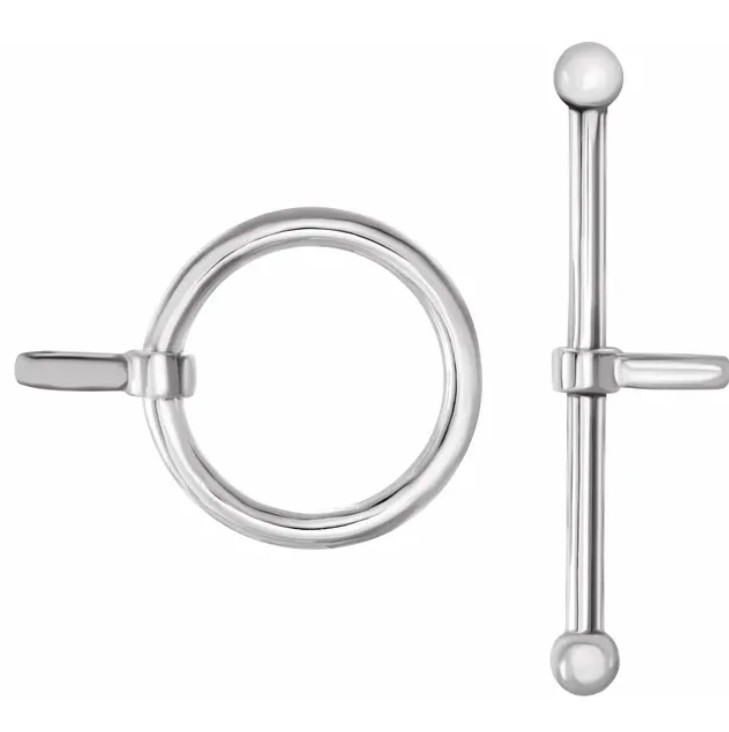 12mm ring 22.5mm bar SOLID 14k White Gold Toggle Ball end Clasp Set USA MADE