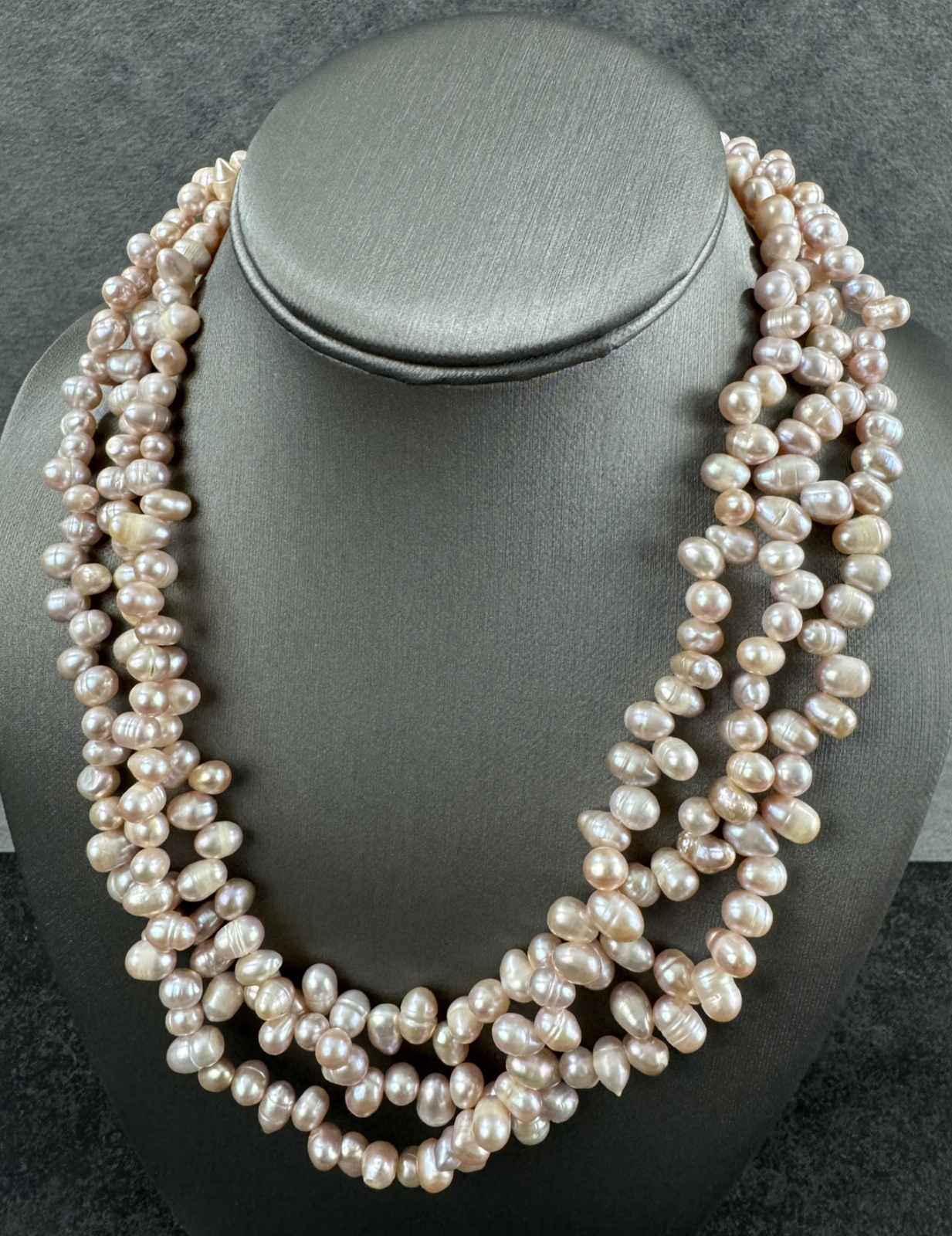Blush Triple Strand Natural Cultured Pearl Necklace, Adjustable 18-19 1/2 Inches