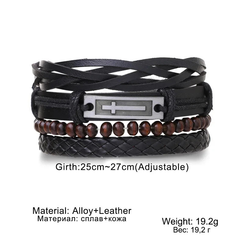 4Pcs/ Set Braided Wrap Leather Bracelets for Men Vintage Life Tree Rudder Charm