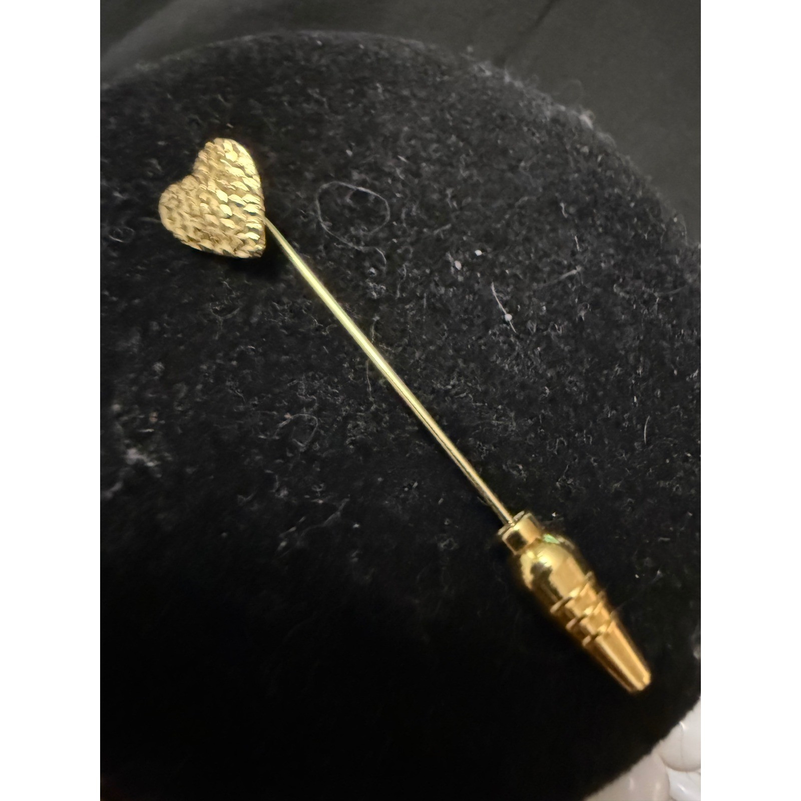 Vintage 18k Gold filled Textured Heart Stick Pin Lapel Hat pin
