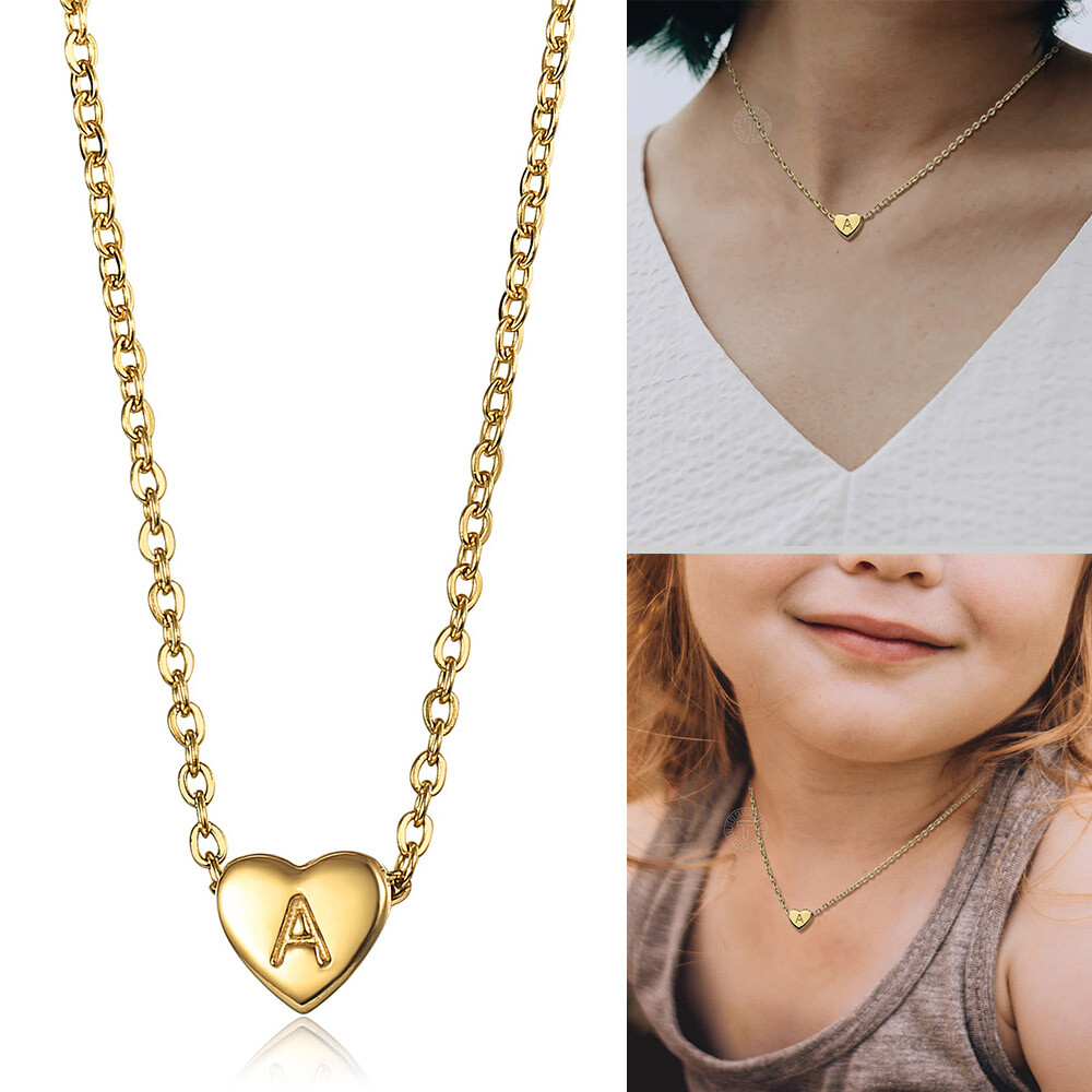 Dainty Gold Plated Heart Initial Letter Pendant Necklace for Girls Kids Jewelry