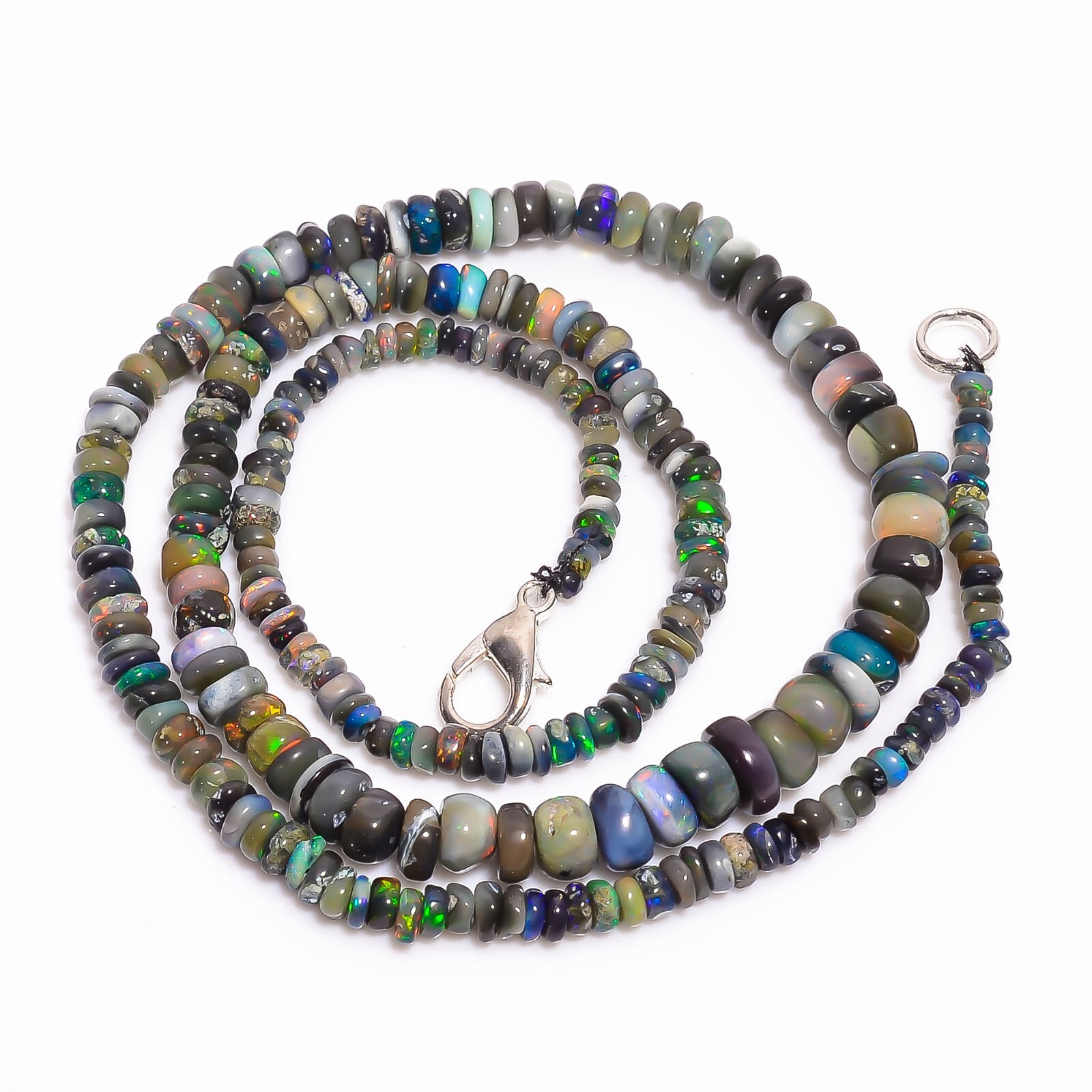 Natural Black Ethiopian Opal Rondelle Smooth Beads 3X2 6X4mm Necklace 17″ A-5330