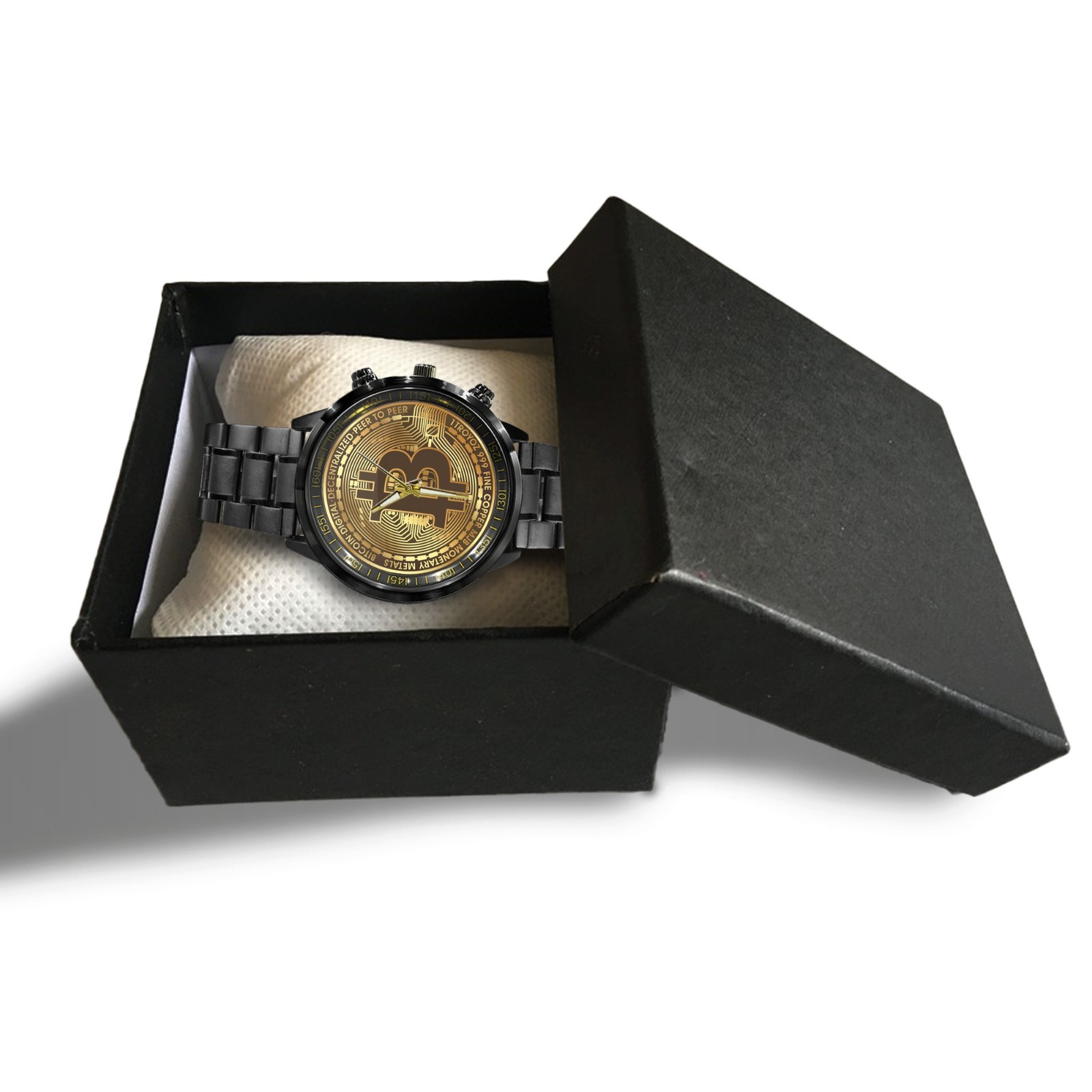 BTC-Bitcoin Logo Black Stainless Steel Watch