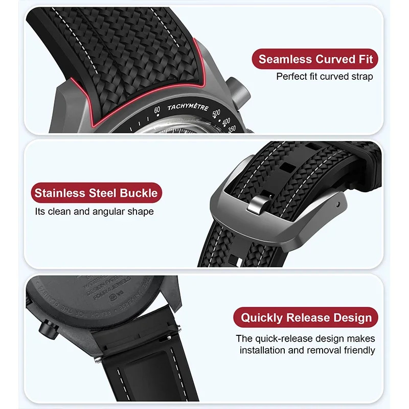 20mm Quick Release Weave Silicone Rubber Strap Curved End Band Tool For Watch