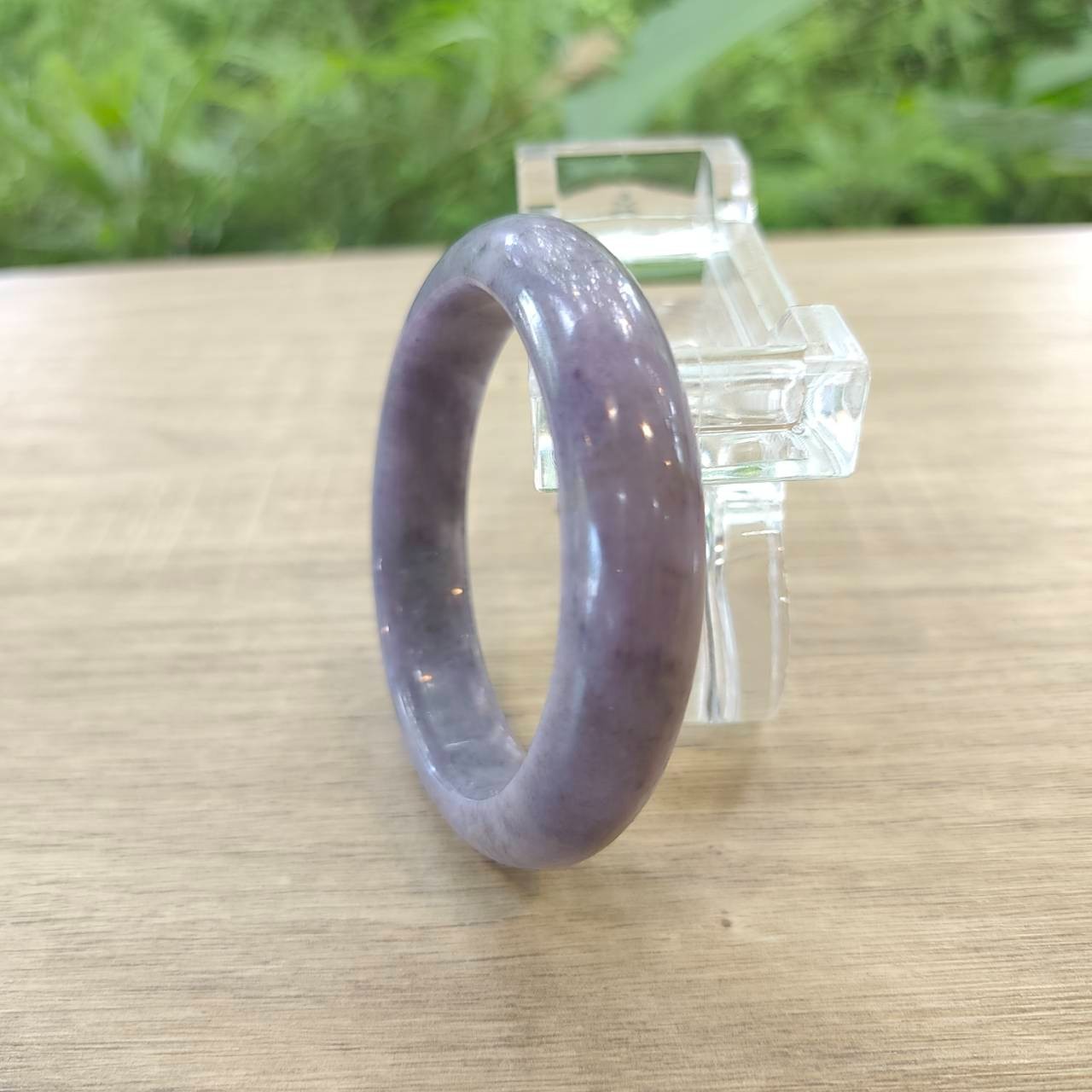 Authentic Natural Type A Burmese Jade Bangle: Purple Flat Belly Type Size 62 mm
