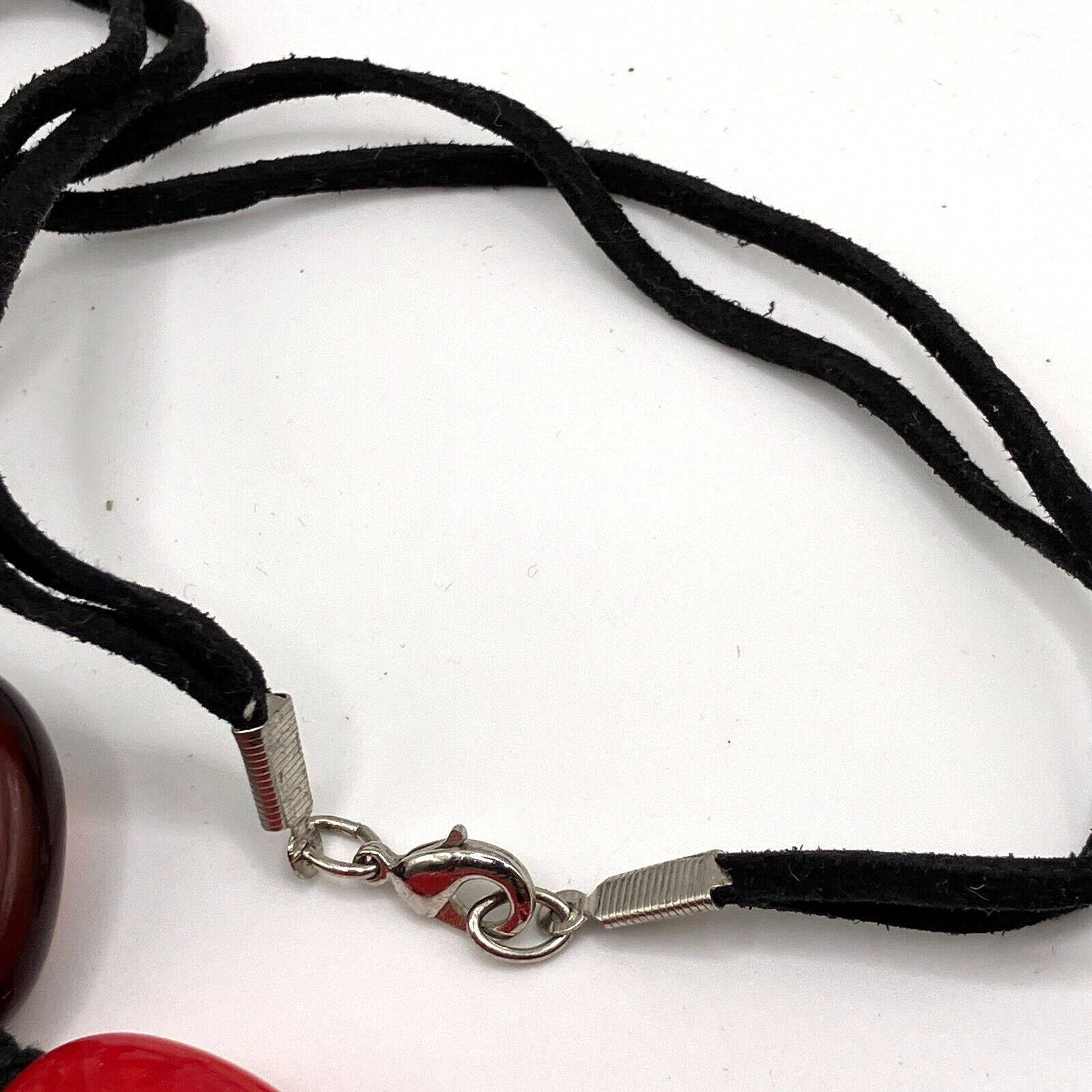 Chunky red necklace plastic bead 92cm black cord festival costume jewellery
