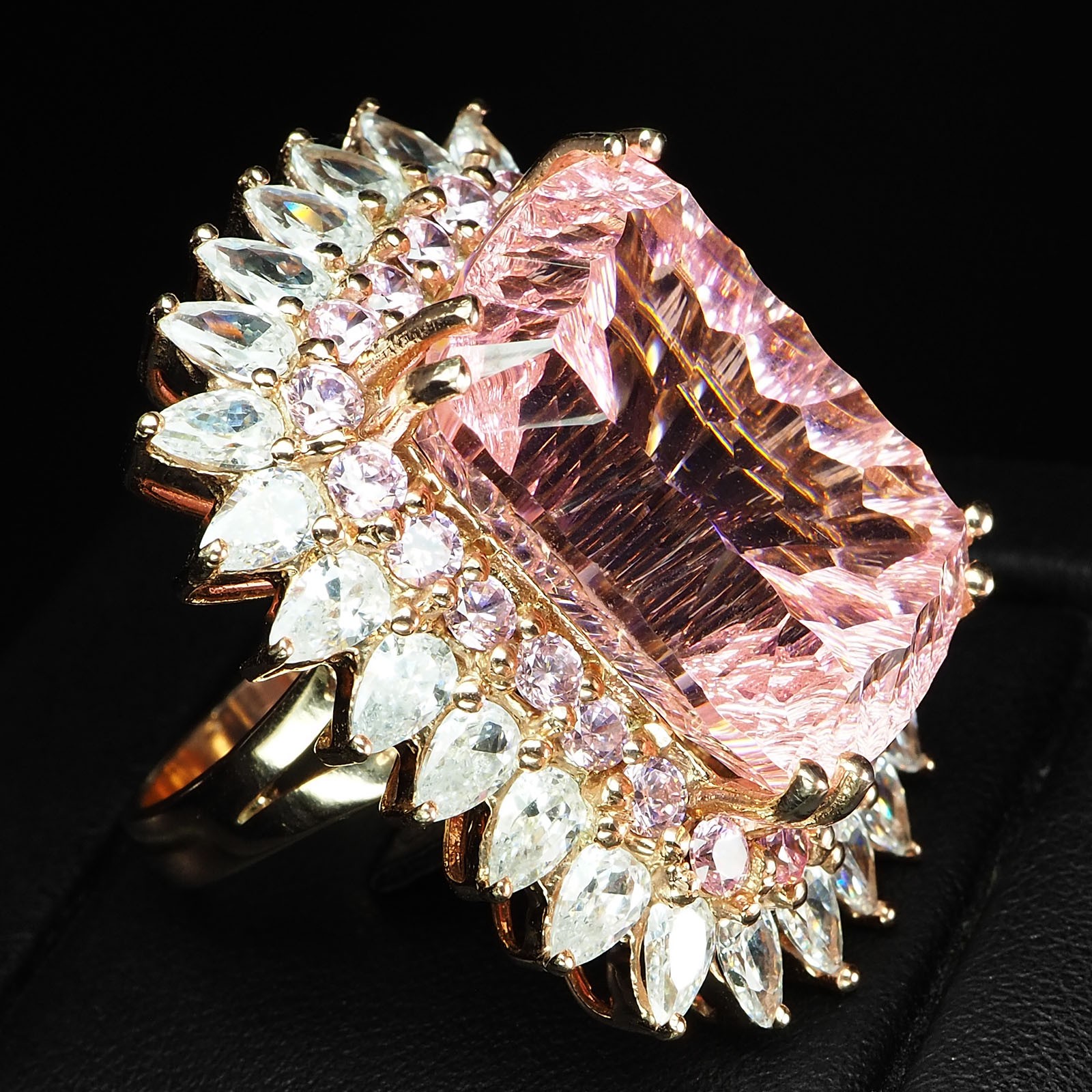 Rose Pink Tourmaline Concave 56.7Ct 925 Sterling Silver Pink Ring Free Resizing