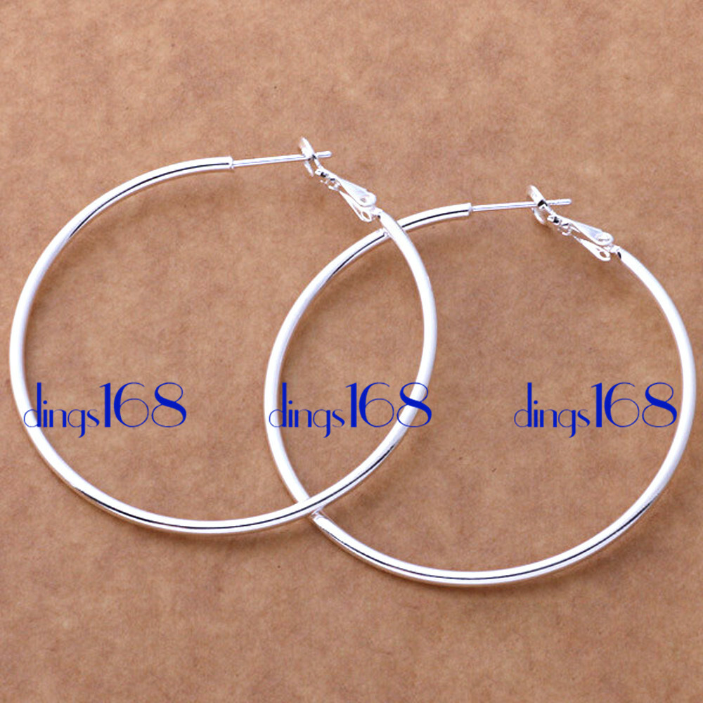 Genuine 925 Sterling Silver Light-Weight 2inch Large Thin Tube Hoop Earrings S2F