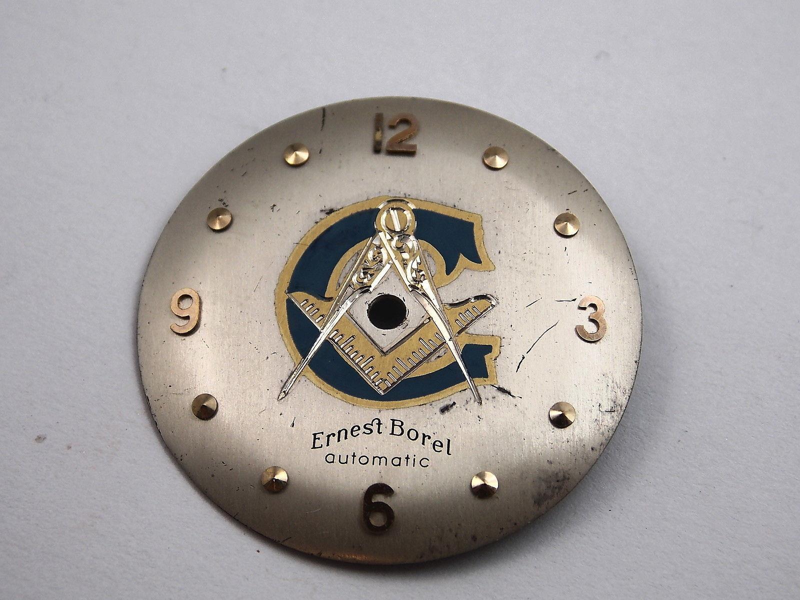 Ernest Borel Vintage Mens Watch Dial Pearl Automatic Blue Lodge 25.5mm New Old S