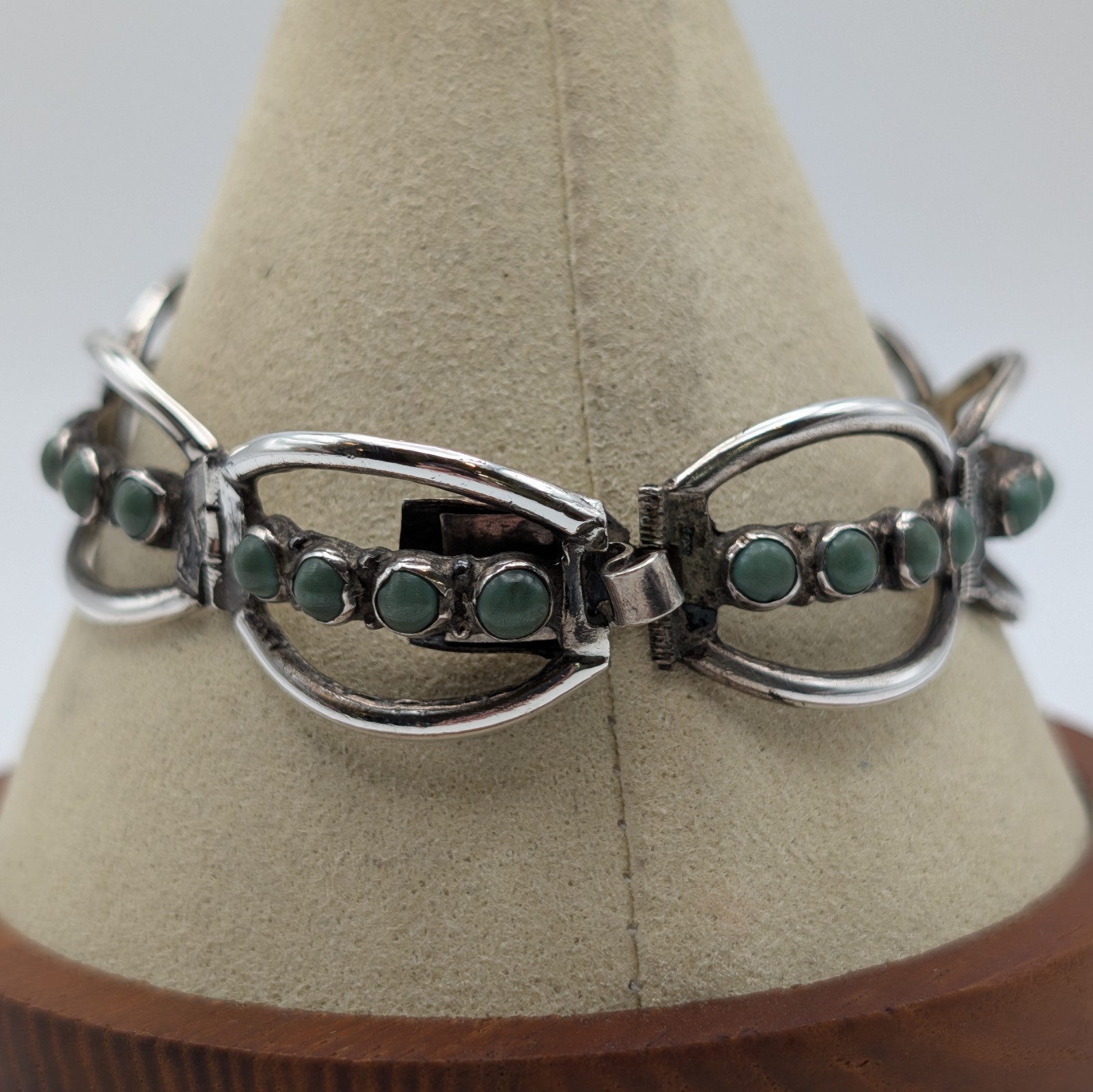 Vintage Taxco Sterling Silver Turquoise Link Bracelet Hecho En Mexico 925